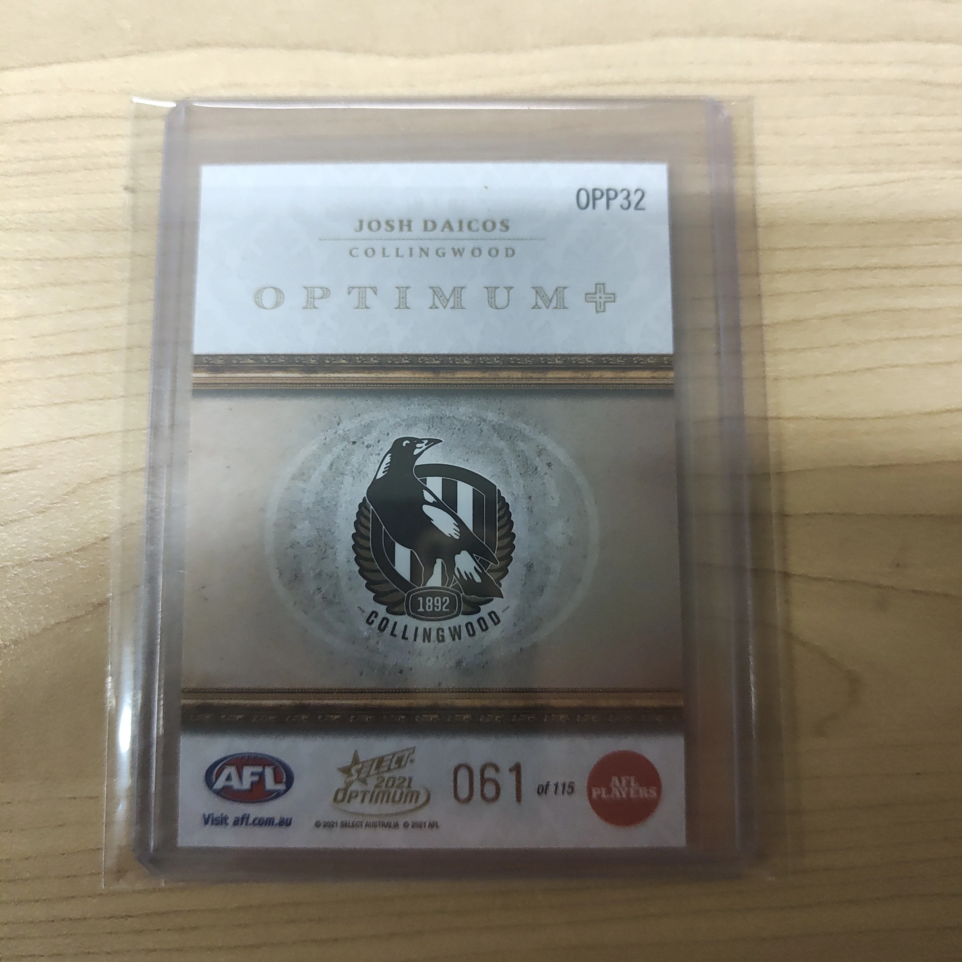 2021 AFL Select Optimum Plus Parallel Josh Daicos Collingwood No.061/115 - Image 2
