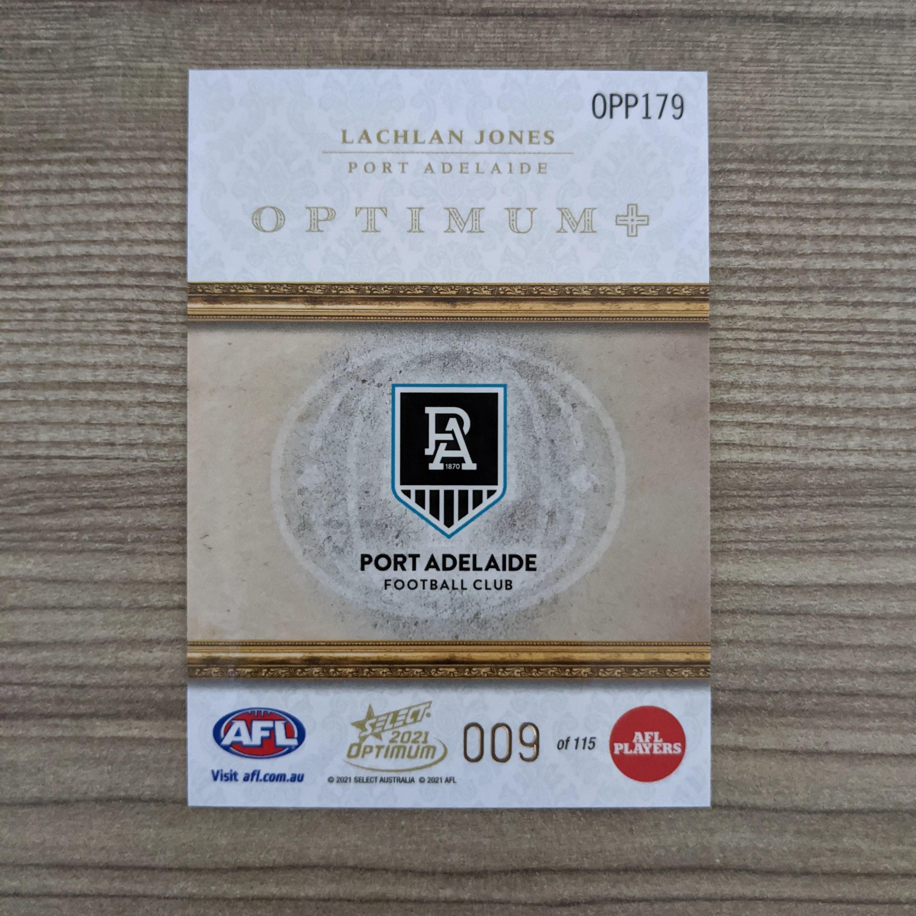 2021 AFL Select Optimum Plus Parallel Lachlan Jones Port Low 009/115 - Image 2
