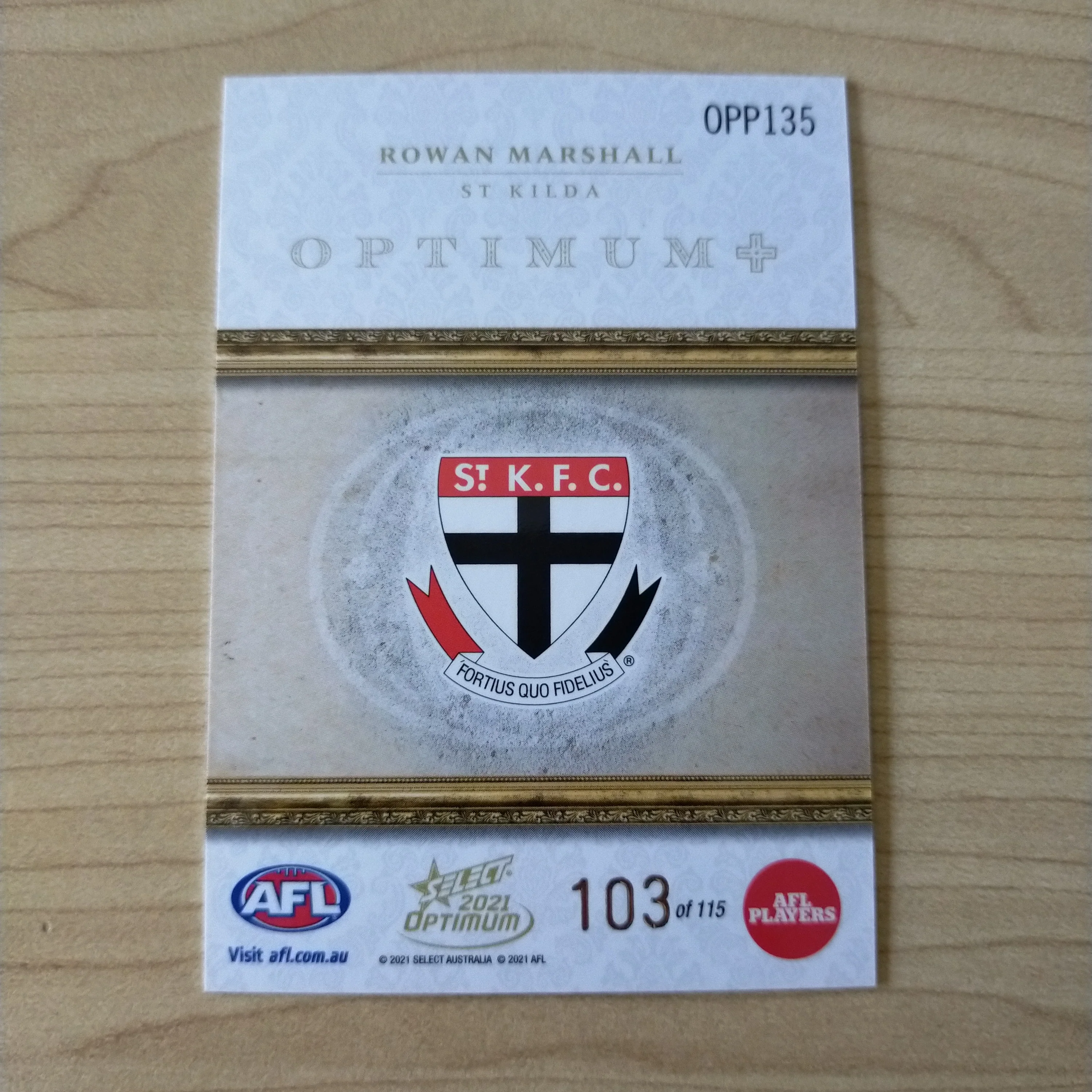 2021 AFL Select Optimum Plus Parallel Rowan Marshall St Kilda No.103/115 - Image 2