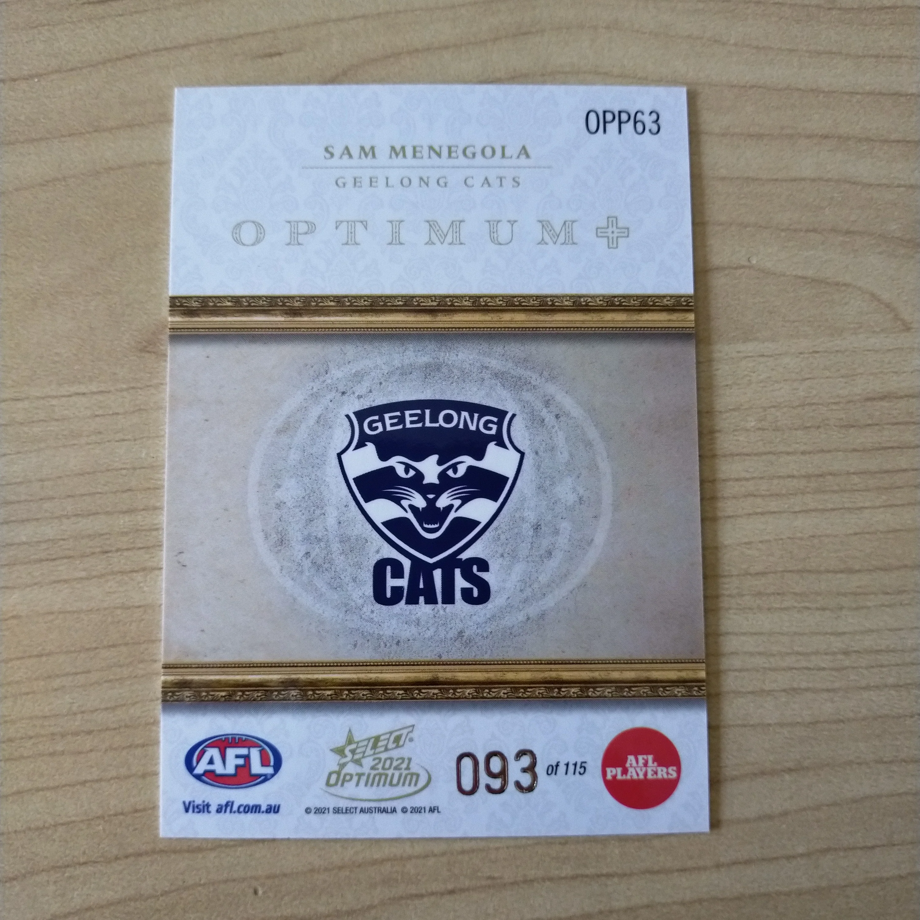 2021 AFL Select Optimum Plus Parallel Sam Menegola Geelong No.093/115 - Image 2
