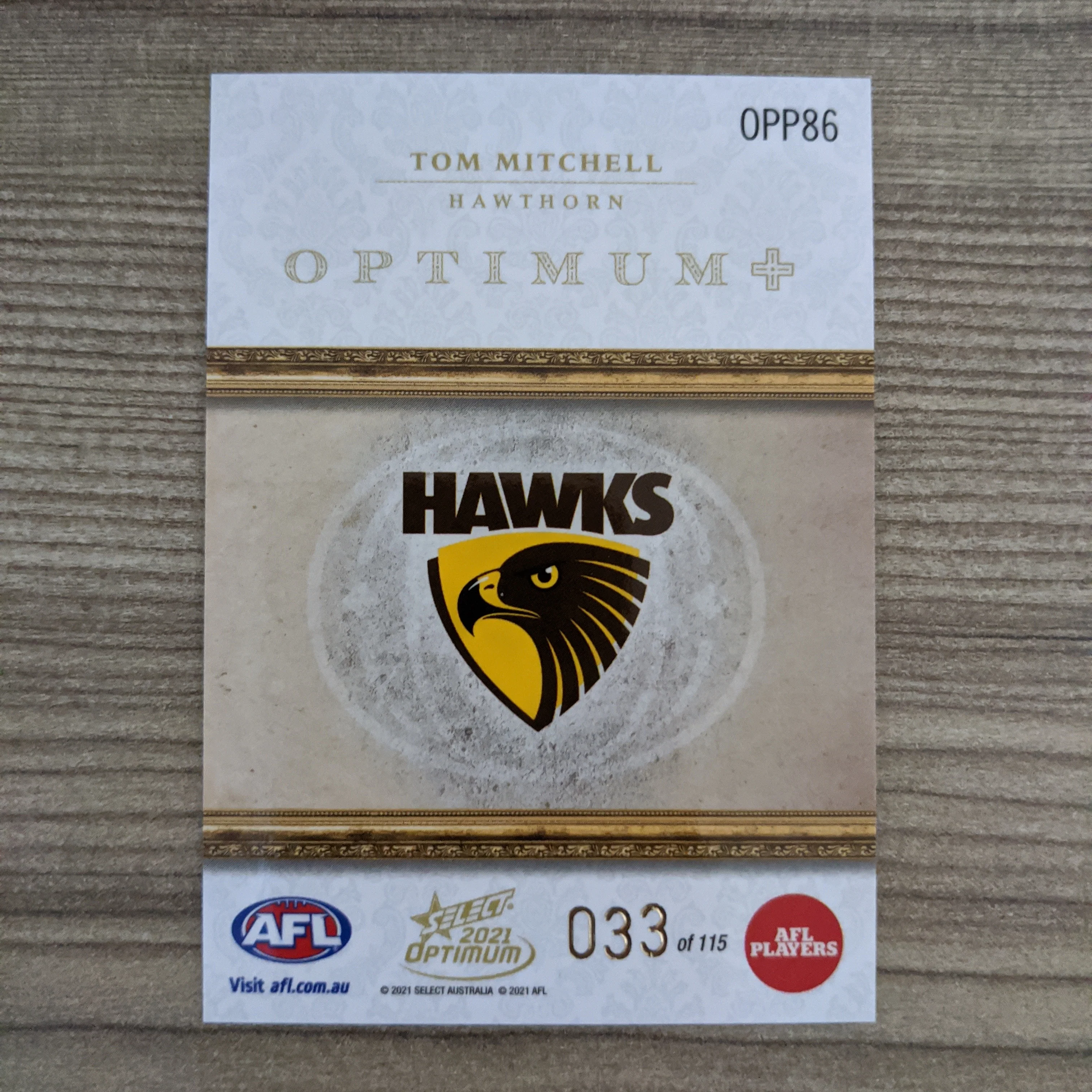 2021 AFL Select Optimum Plus Parallel Tom Mitchell Hawthorn 33/115 - Image 2