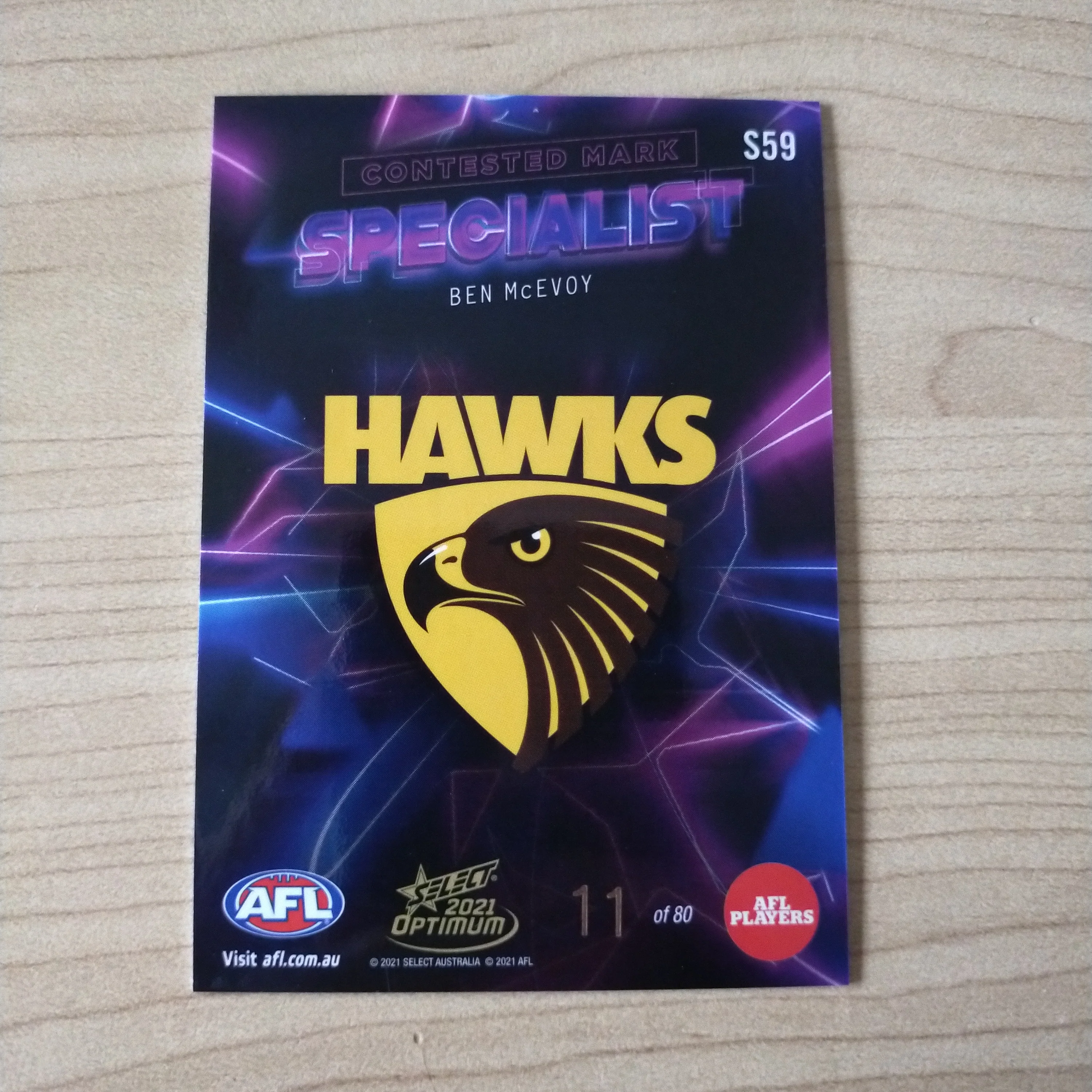 2021 AFL Select Optimum Specialist Ben McEvoy Hawthorn No.11/80 - Image 2