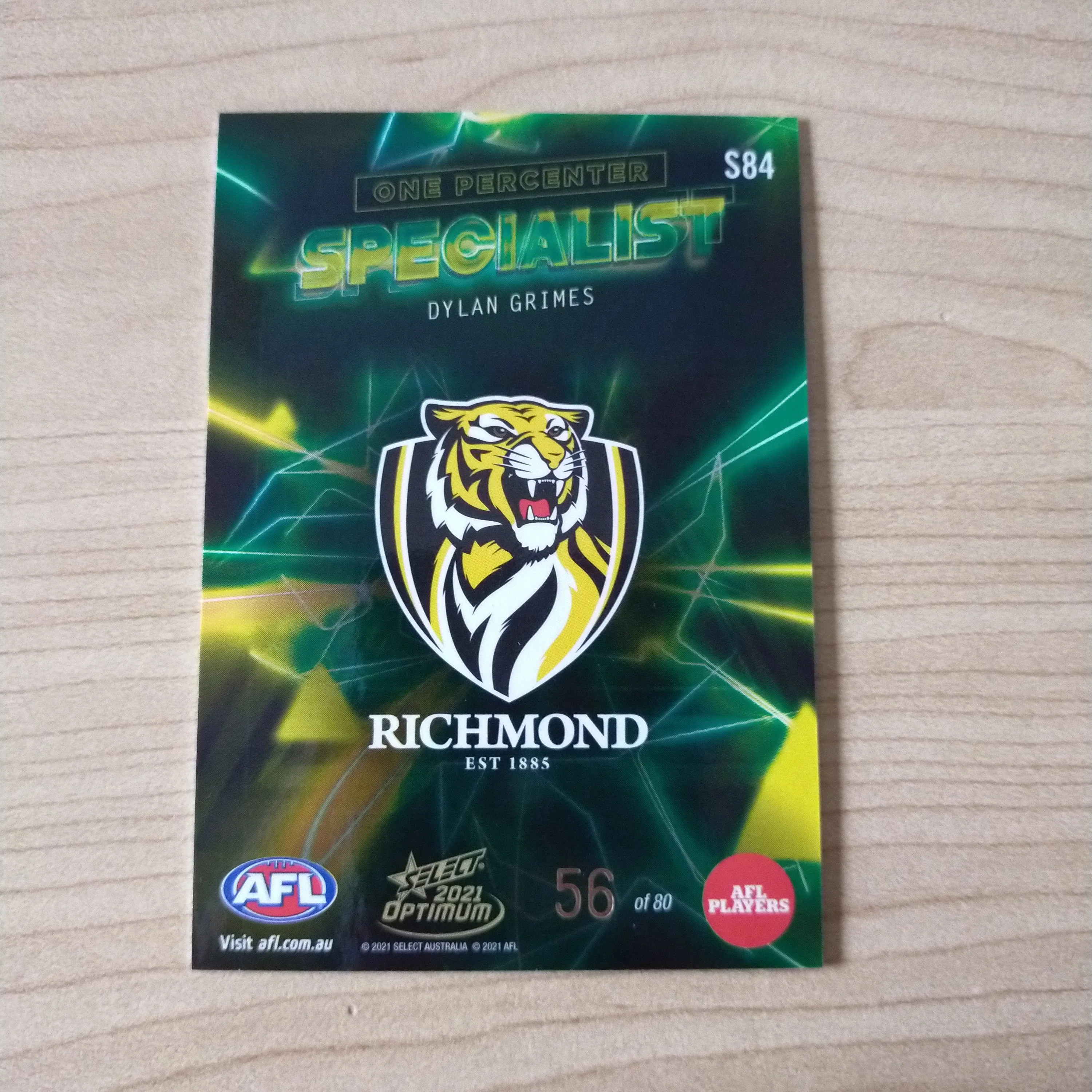 2021 AFL Select Optimum Specialist Dylan Grimes Richmond No.56/80 - Image 2