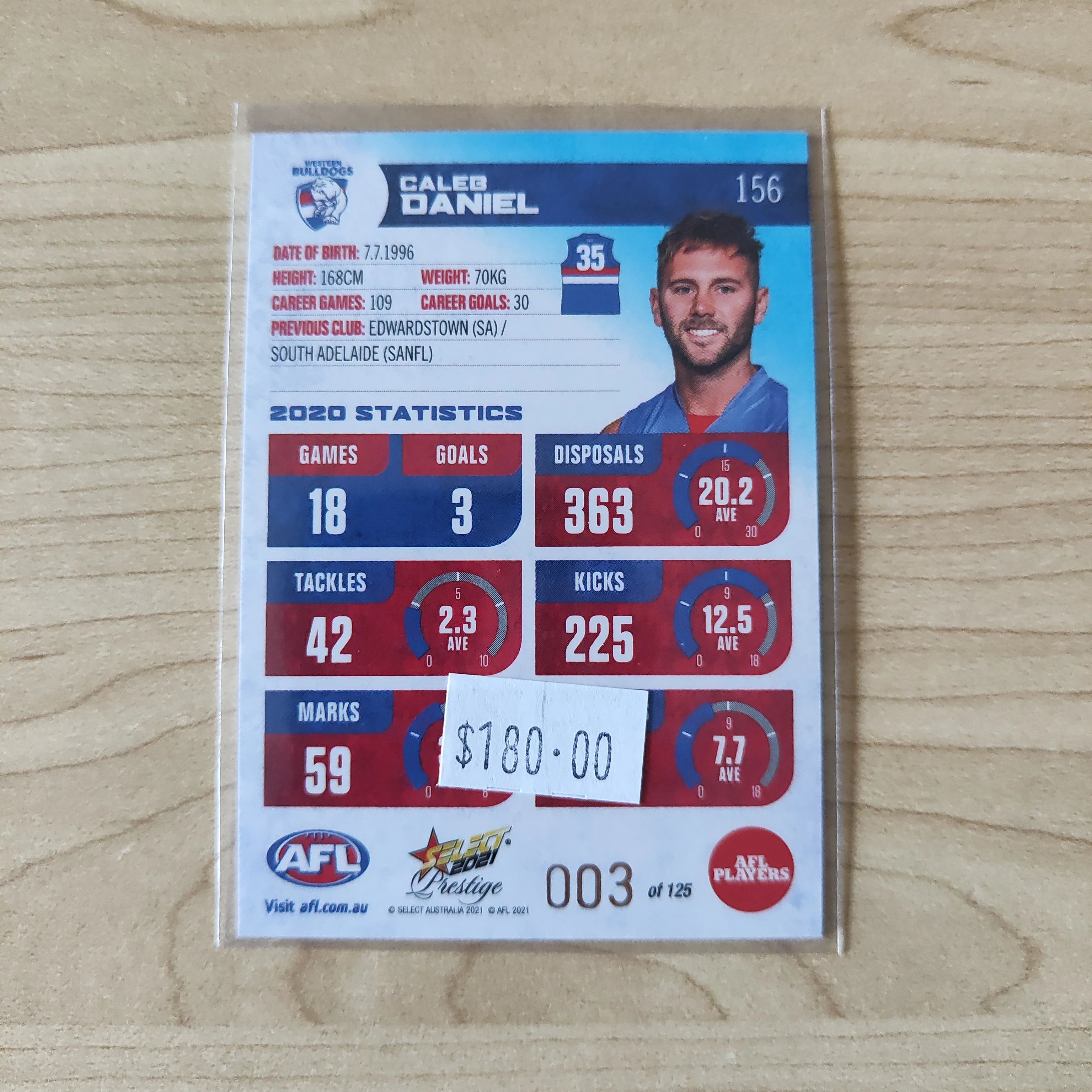 2021 AFL Select Prestige Blue Parallel Caleb Daniel Western Bulldogs LOW NUMBER No.003/125 - Image 2