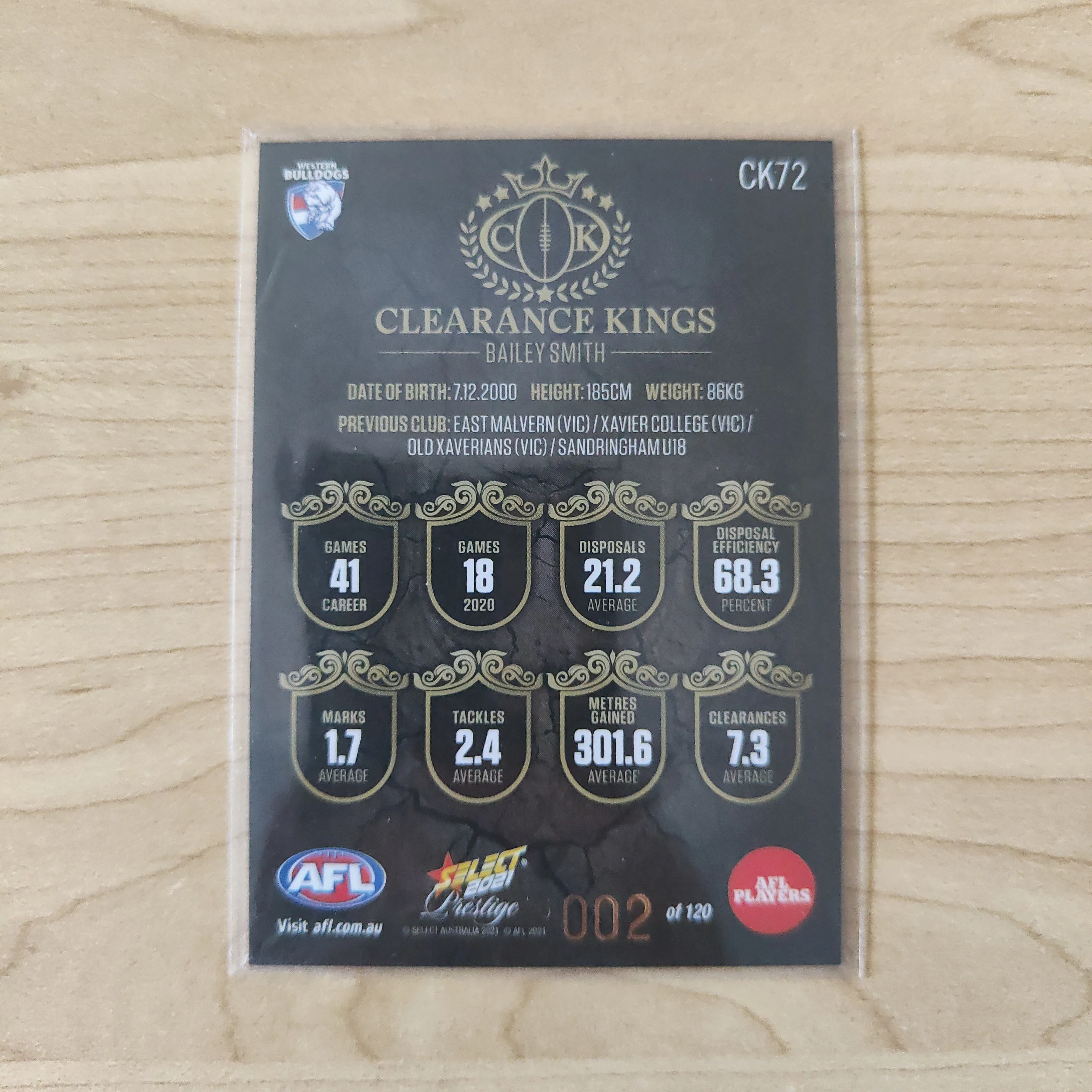 2021 AFL Select Prestige Clearance Kings Bailey Smith LOW NUMBER No.002/120 - Image 2