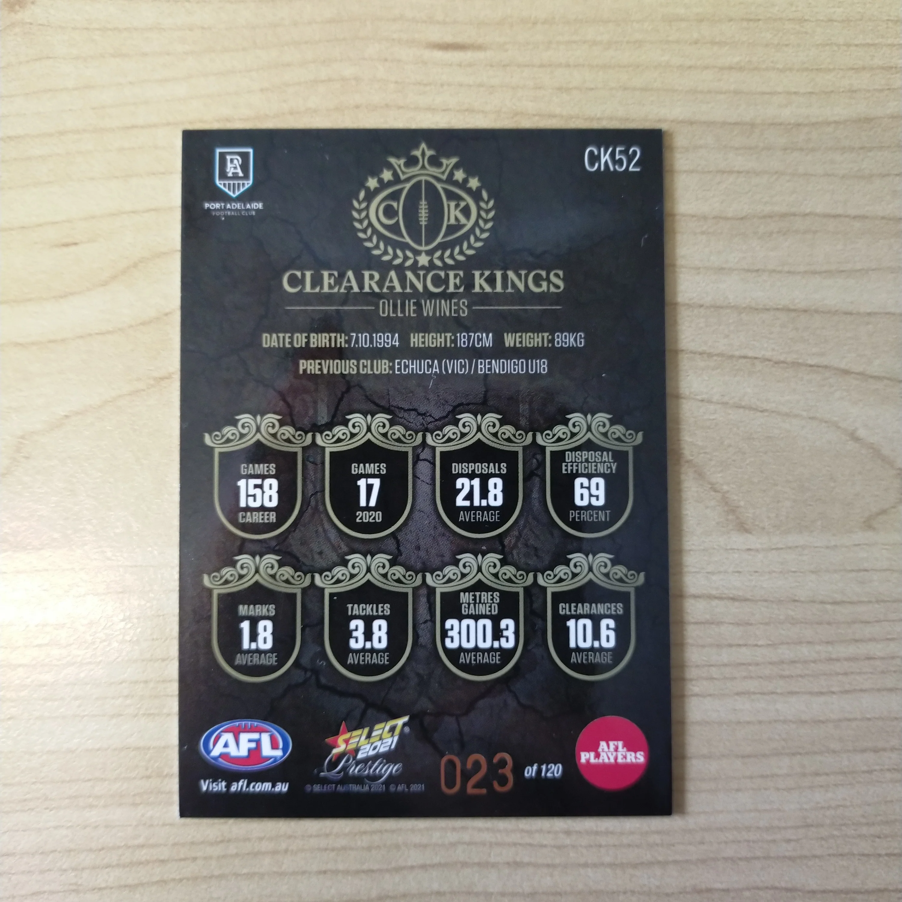 2021 AFL Select Prestige Clearance Kings Ollie Wines Port Adelaide No.23/120 - Image 2