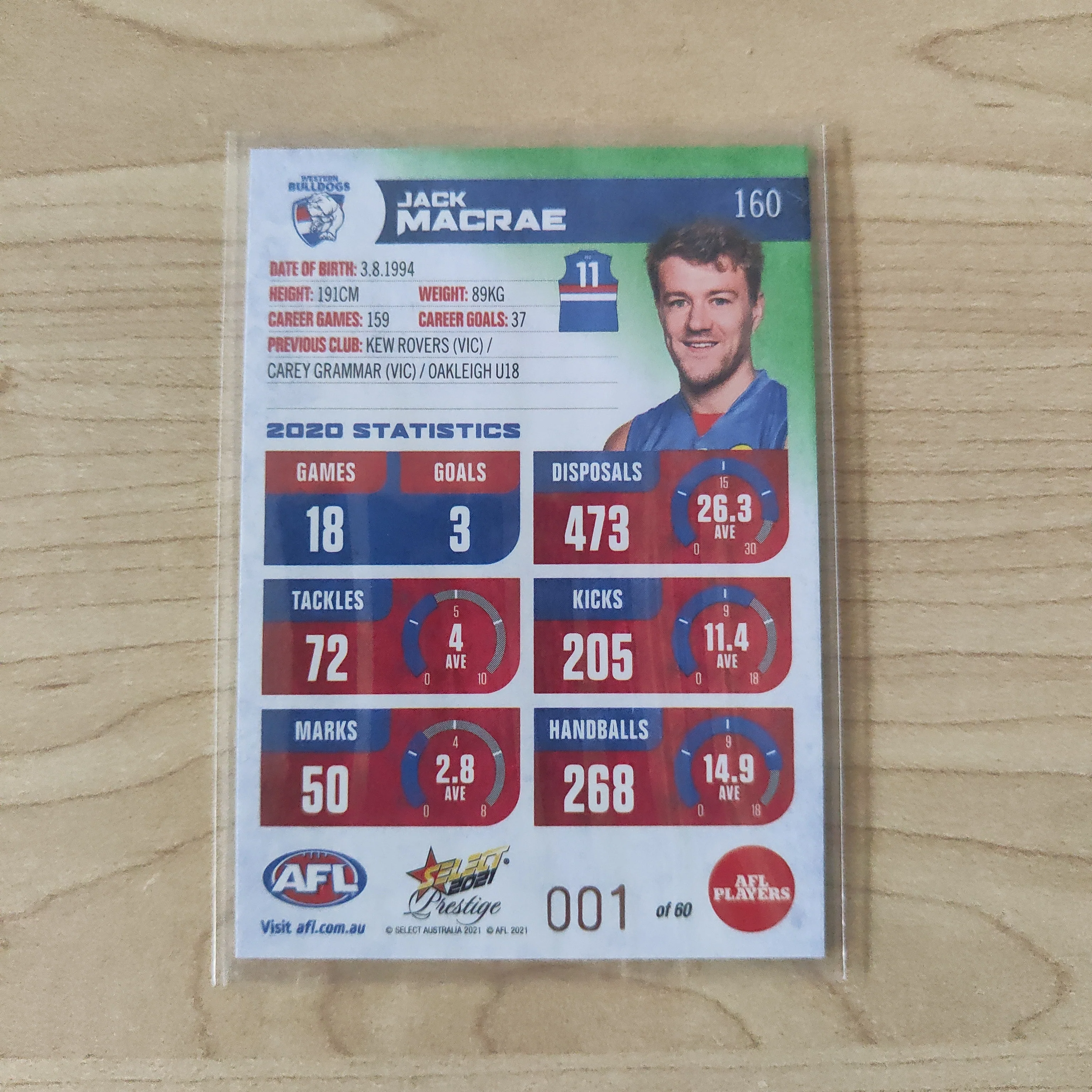 2021 AFL Select Prestige Green Parallel Jack Macrae Western Bulldogs LOW NUMBER No.001/60 - Image 2