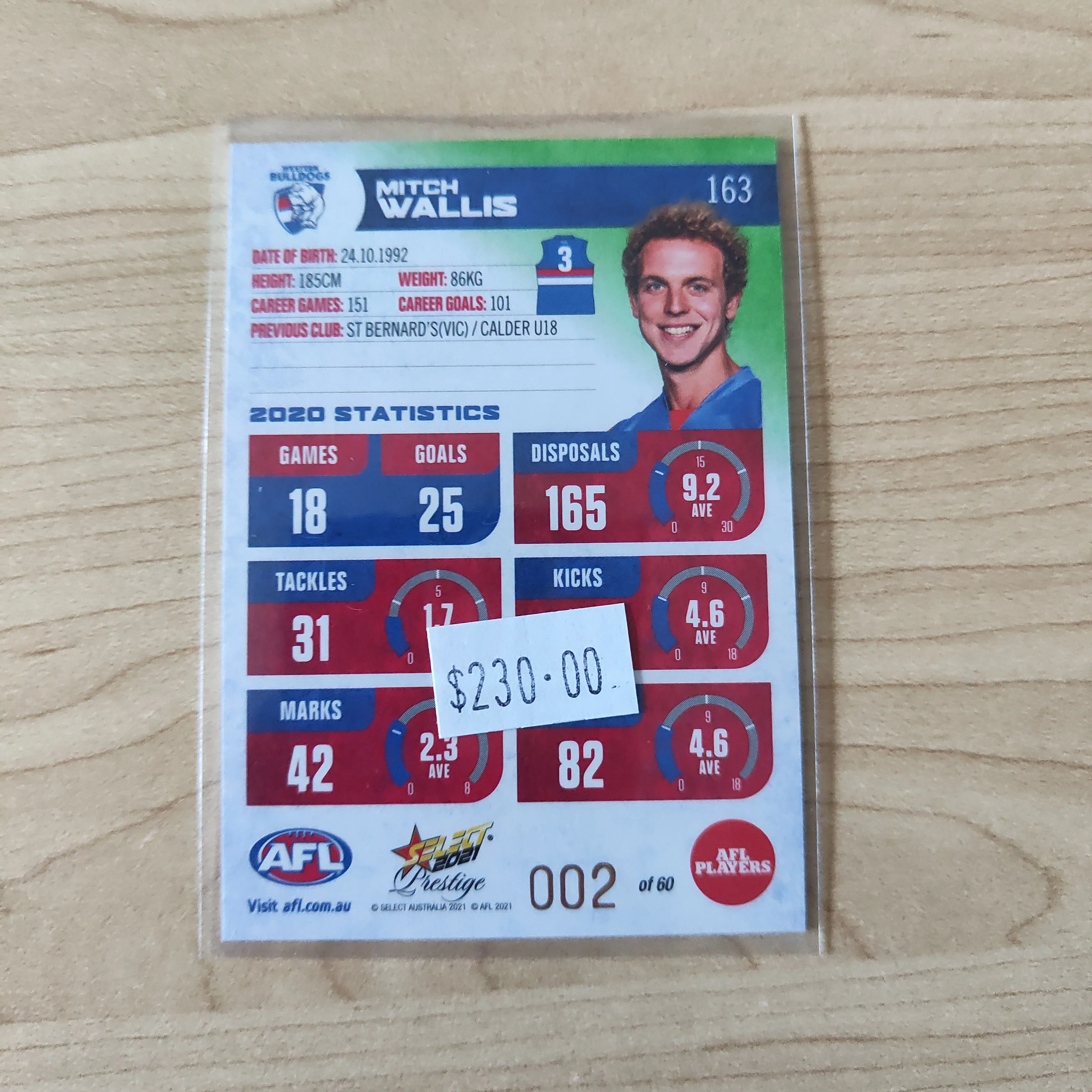 2021 AFL Select Prestige Green Parallel Mitch Wallis Western Bulldogs LOW NUMBER No.002/60 - Image 2