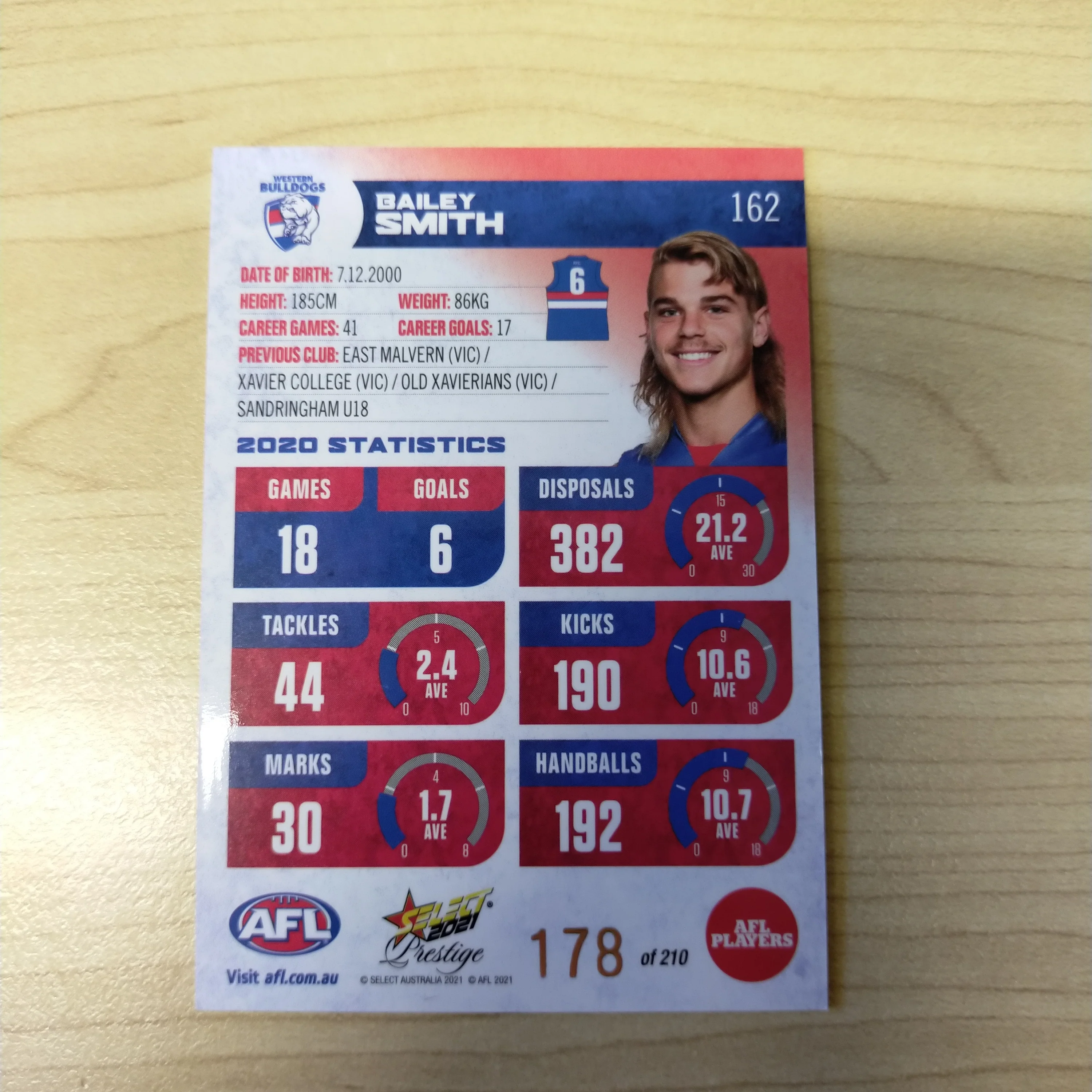 2021 AFL Select Prestige Red Parallel Bailey Smith Western Bulldogs No.178/210 - Image 2