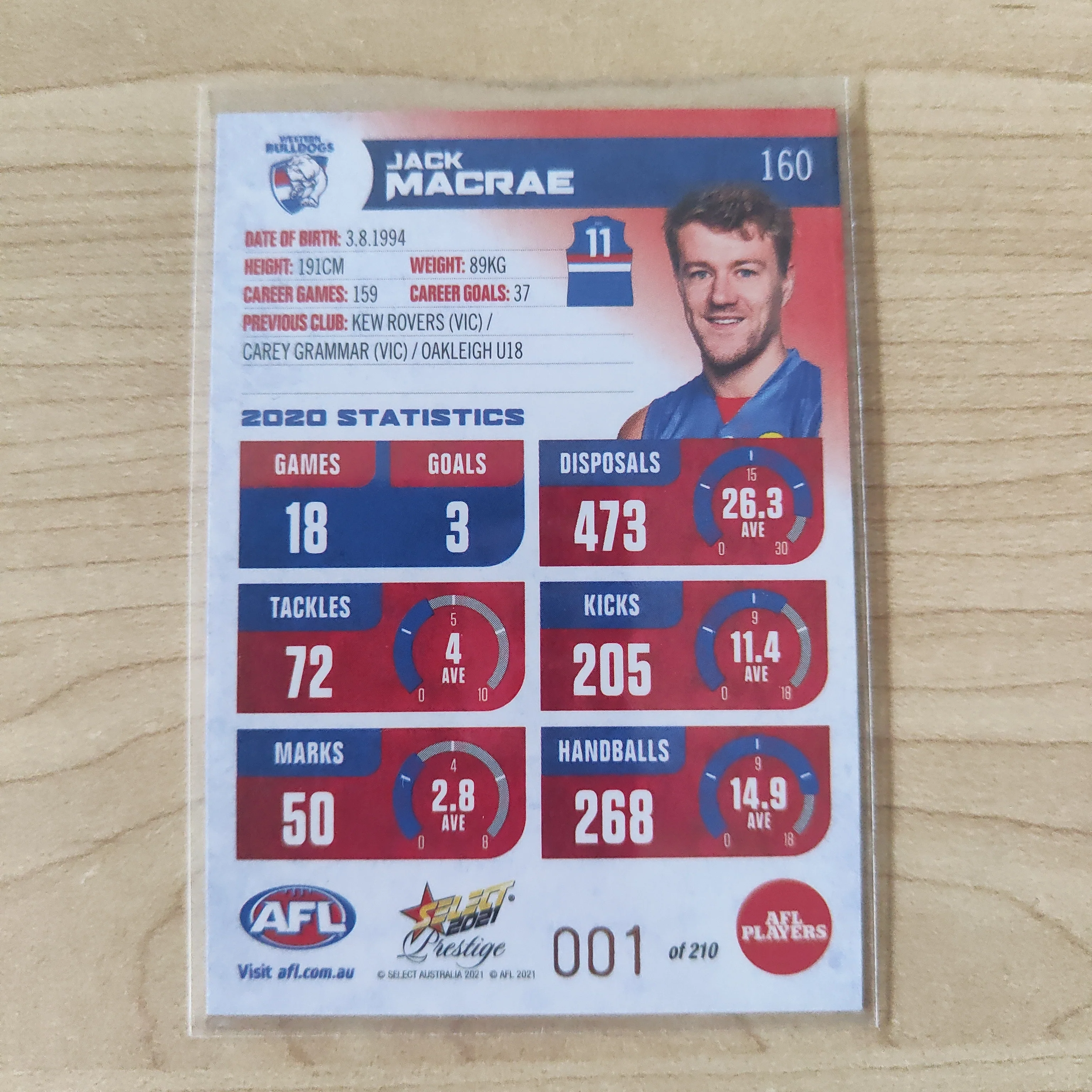 2021 AFL Select Prestige Red Parallel Jack Macrae Western Bulldogs LOW NUMBER No.001/210 - Image 2