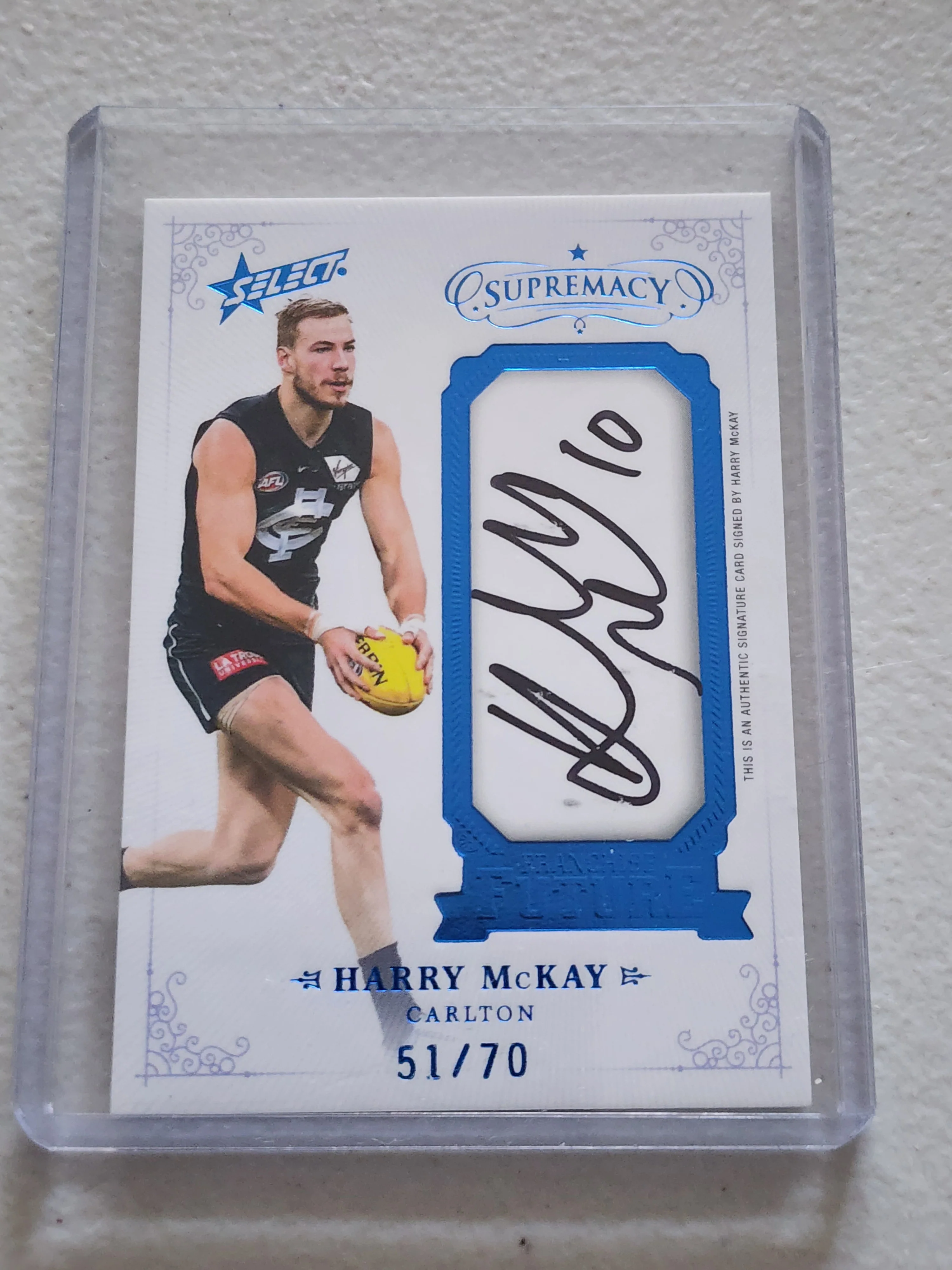 2021 AFL Select Supremacy Blue Franchise Future and Signature cards Harry McKay Carlton FF5 51/70 / FFS5 69/70 - Image 3