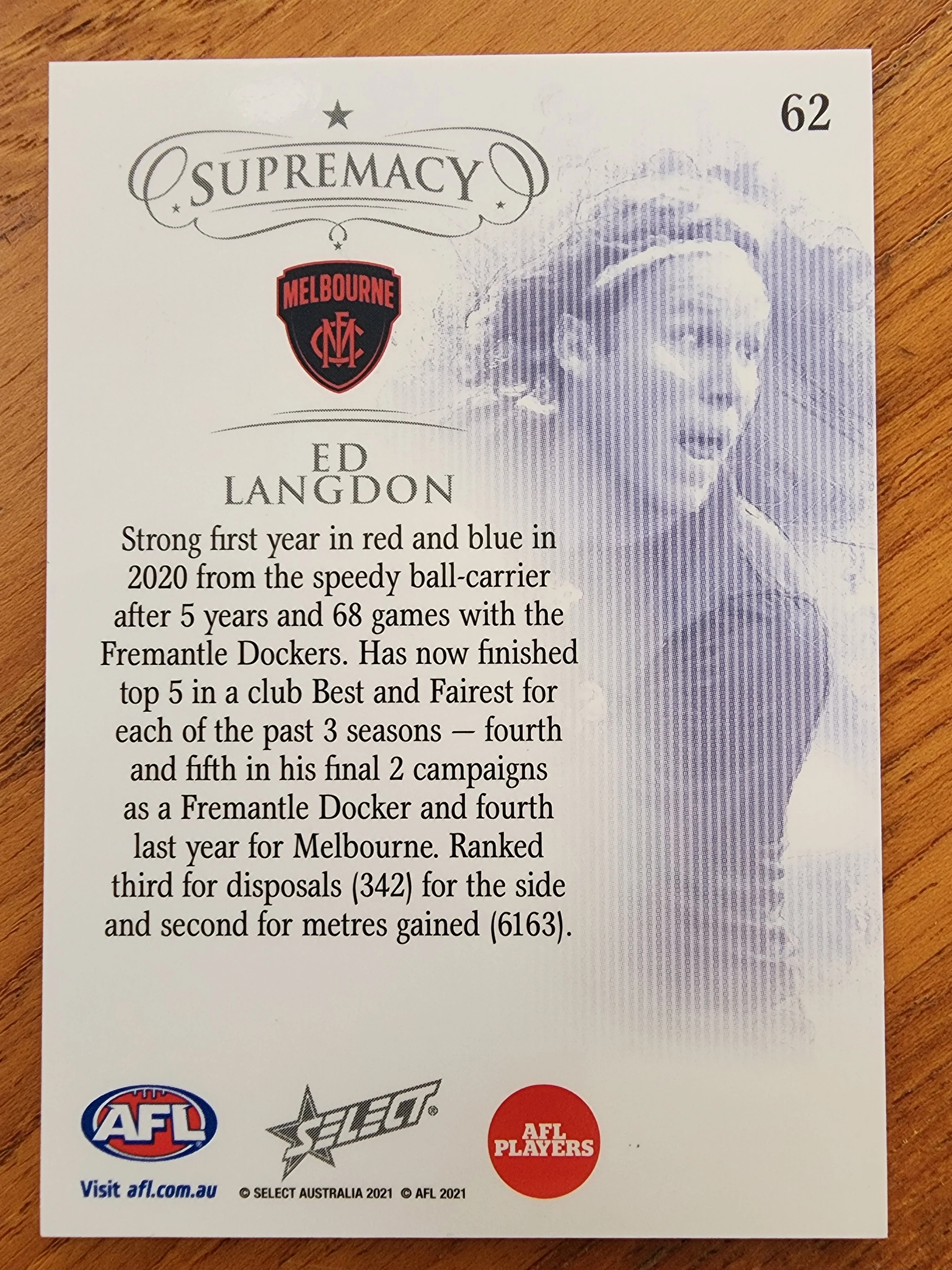 2021 AFL Select Supremacy Ed Langdon Melbourne 88/135 - Image 2