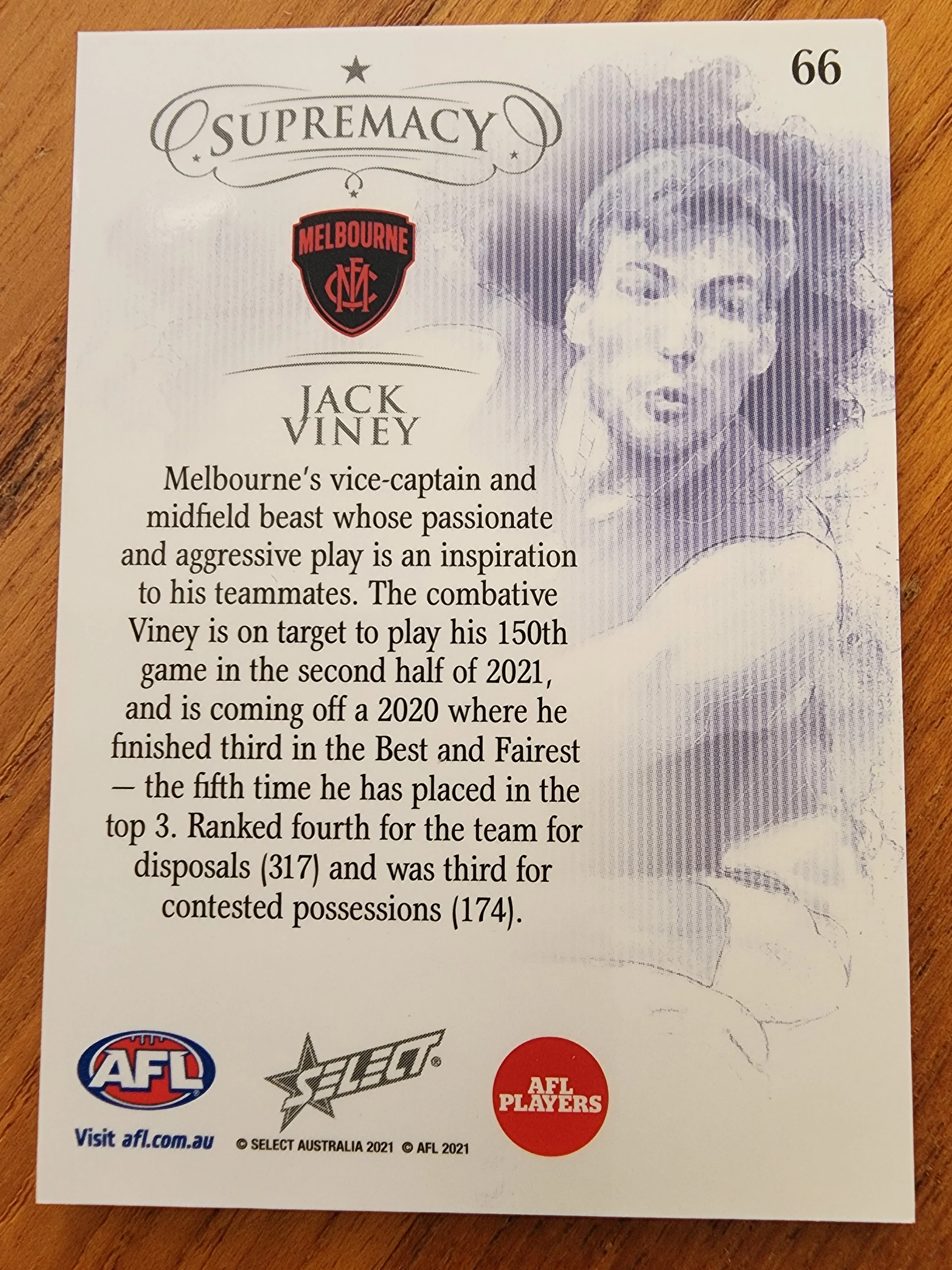 2021 AFL Select Supremacy Jack Viney Melbourne 77/135 - Image 2