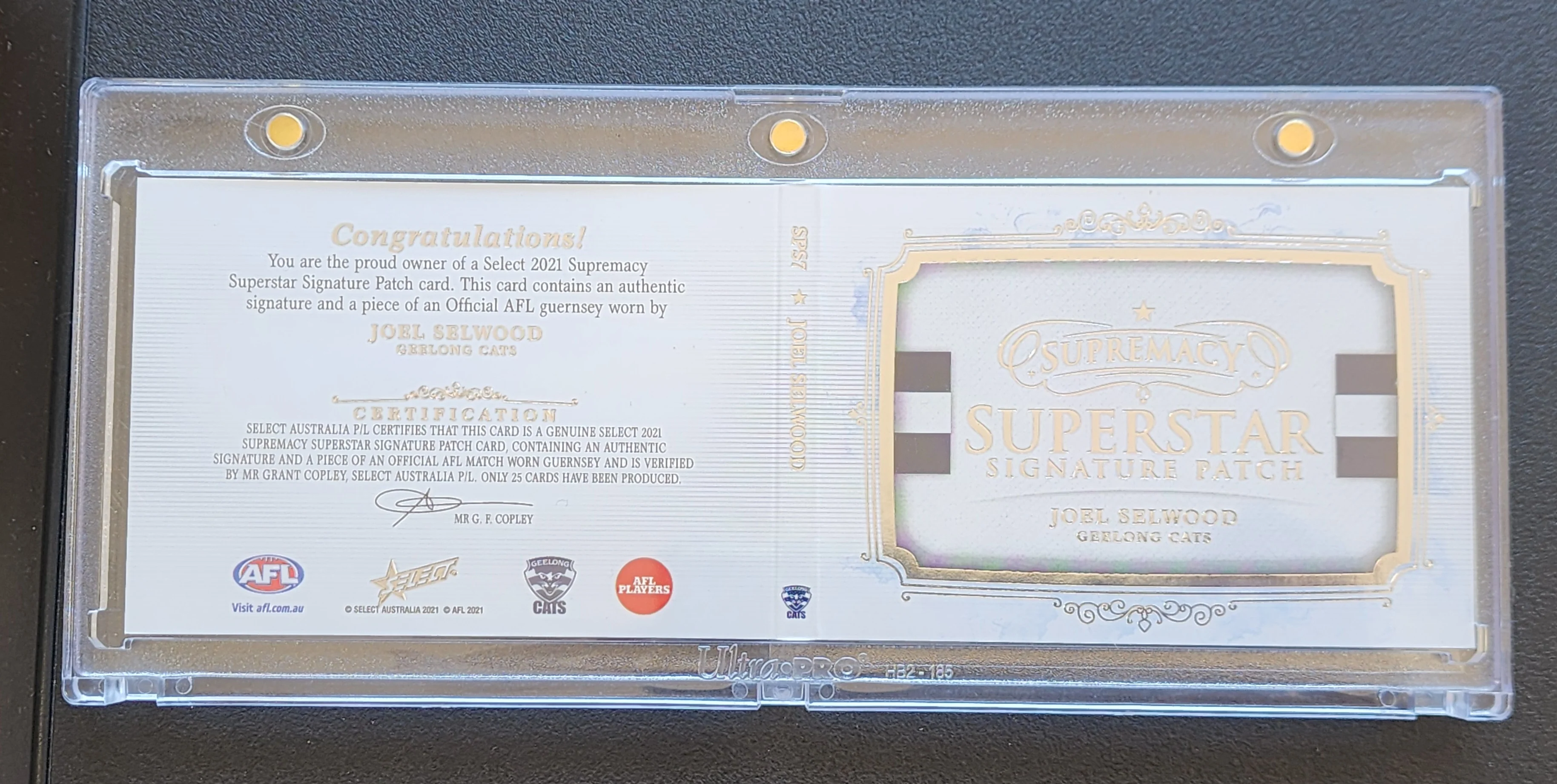 2021 AFL Select Supremacy Superstar Signature Patch Booklet Joel Selwood Geelong Cats 20/25 SPS7 - Image 2