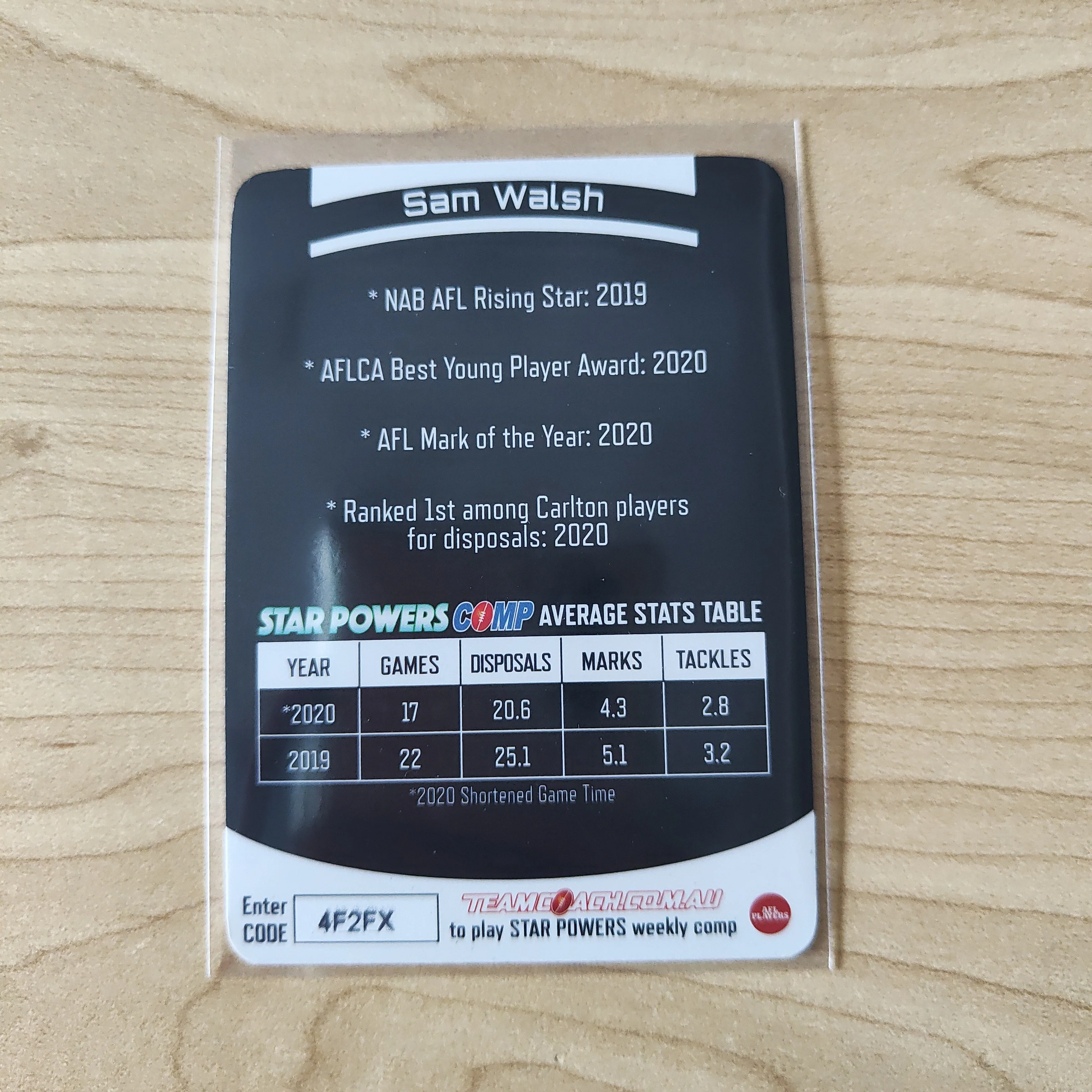 2021 AFL Teamcoach Green Star Powers Sam Walsh Carlton SP-12 - Image 2