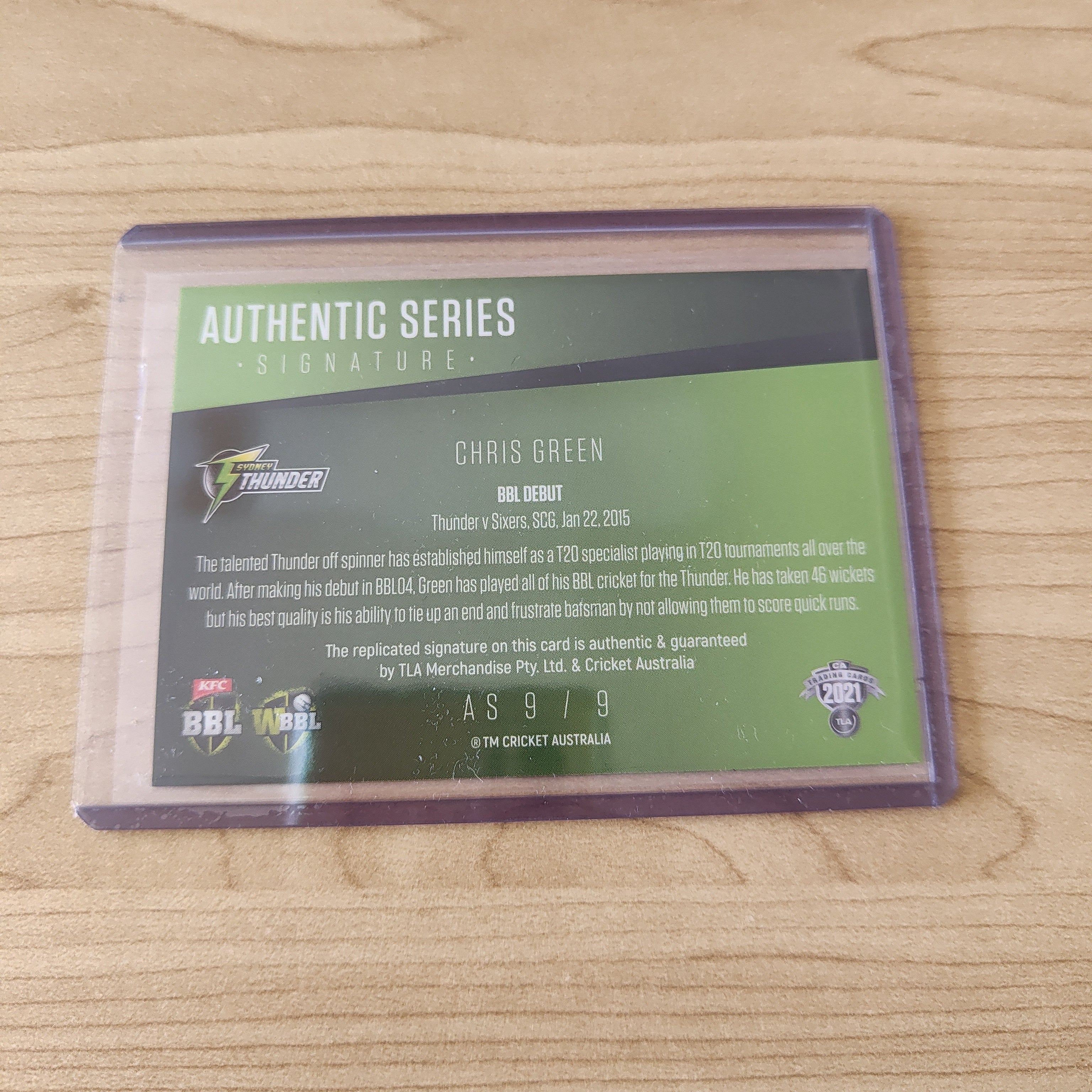 2021 Cricket Australia Traders Authentic Series Signature Chris Green Sydney Thunder BBL Cricket Card - Image 2