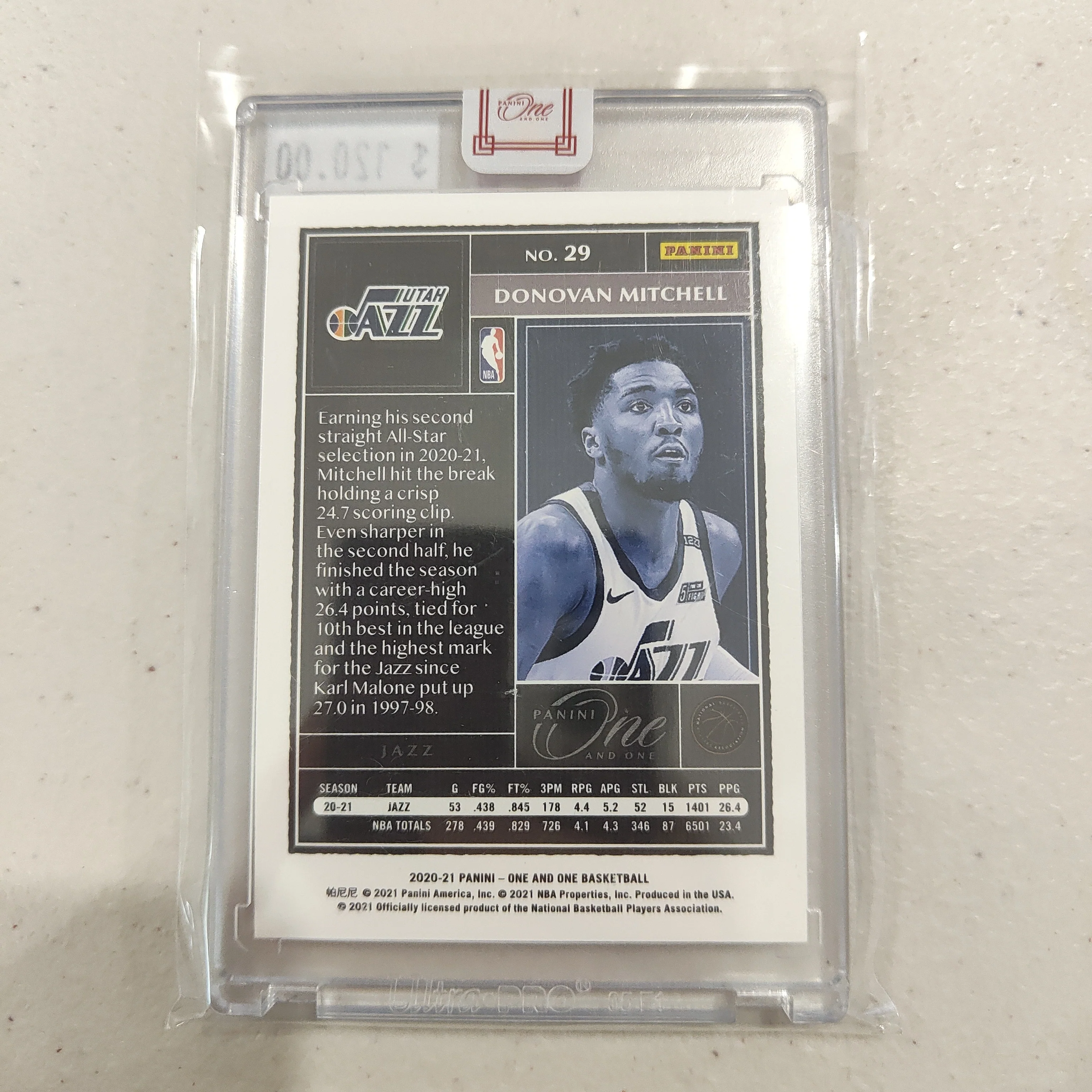 2021 NBA Panini One and One Red Donovan Mitchell Utah Jazz 02/15 - Image 2