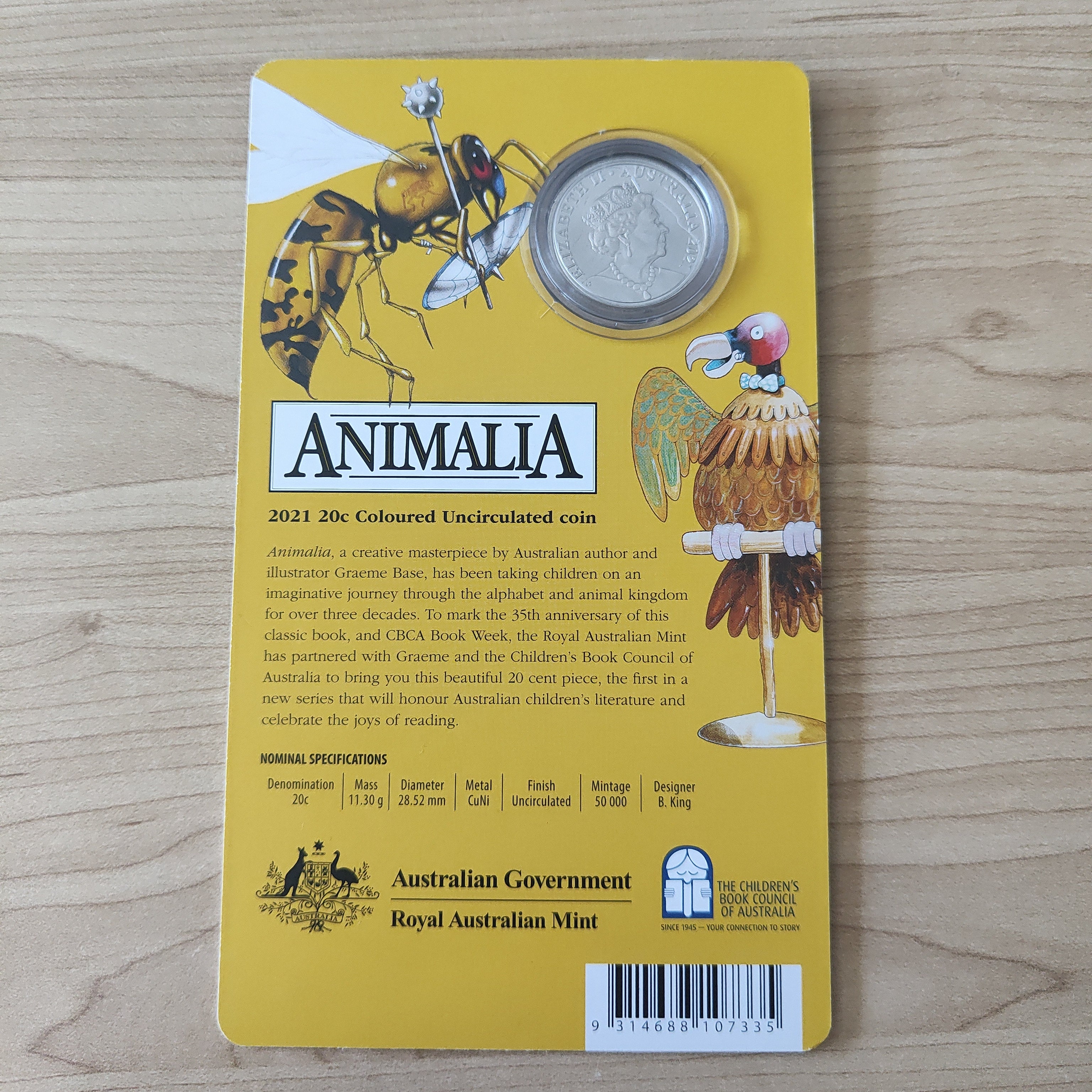 2021 RAM 20c Animalia Graeme Base Coloured Uncirculated Carded Coin - Image 2