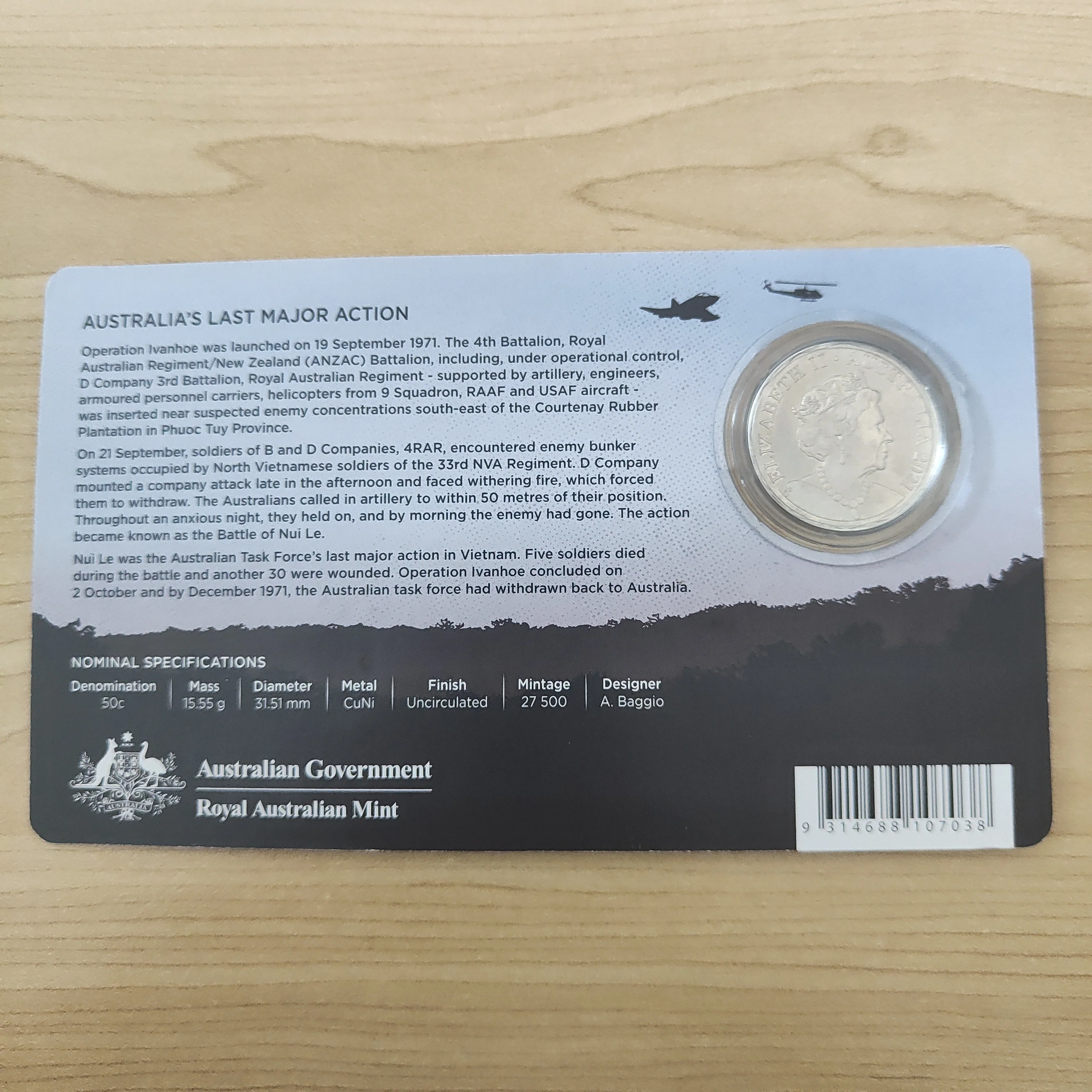 2021 RAM 50th Anniversary Of Operation Ivanhoe Battle of Nui Le 50c Carded Uncirculated Coin - Image 2