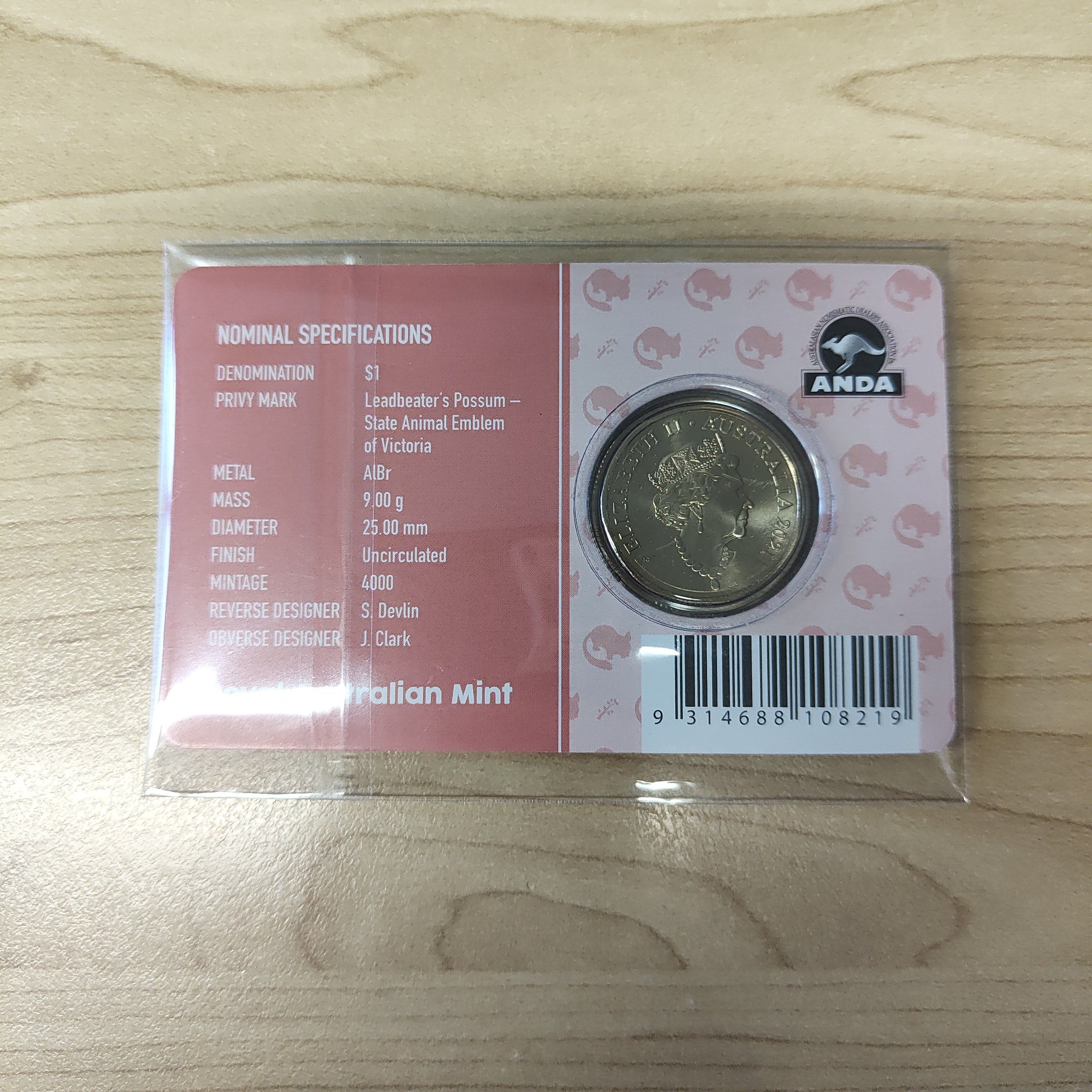 2021 Royal Australian Mint $1 Mob of Roos ANDA Leadbeater's Possum Privy Mark Carded Coin - Image 2