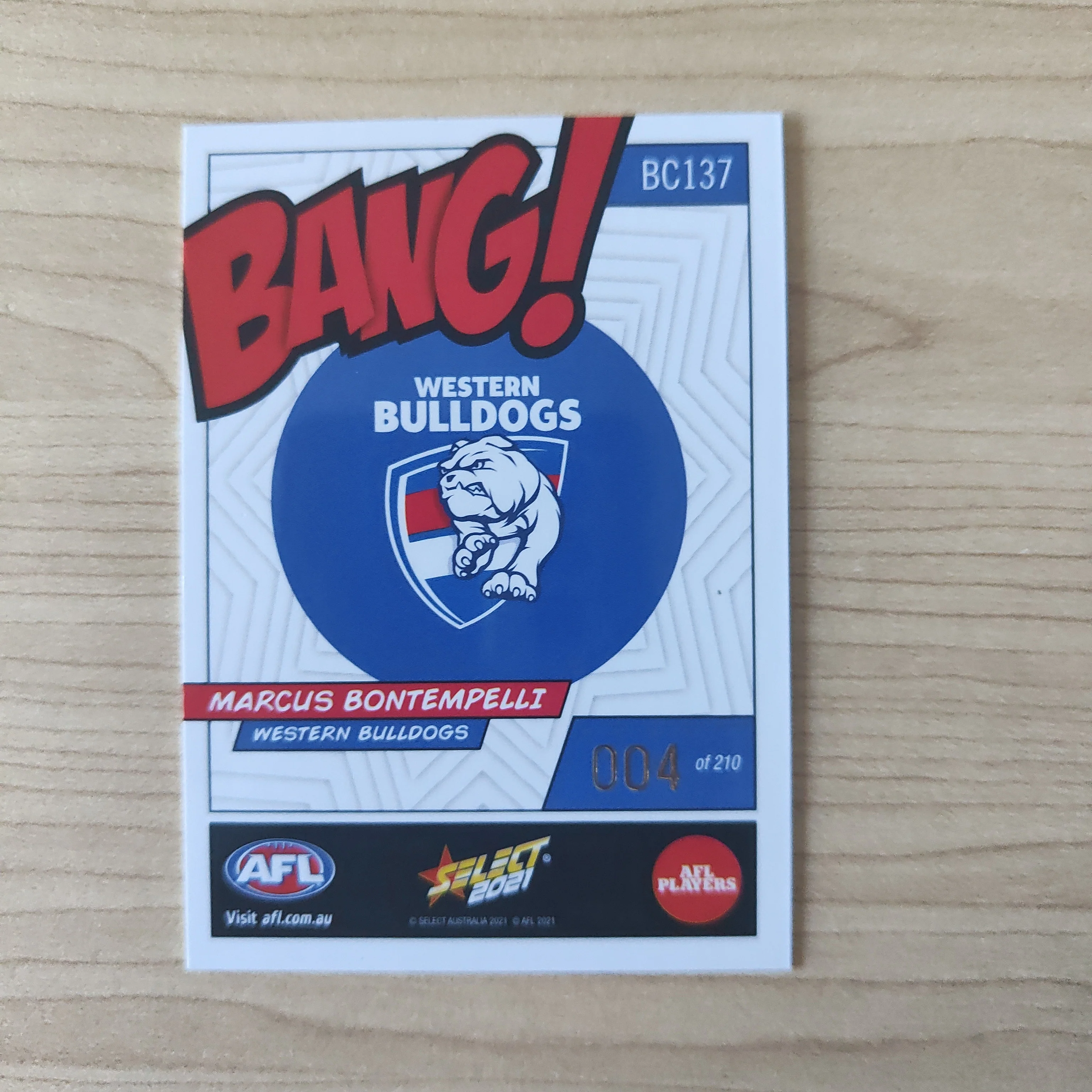 2021 Select Bang Marcus Bontempelli Western Bulldogs LOW NUMBER No.004/210 - Image 2