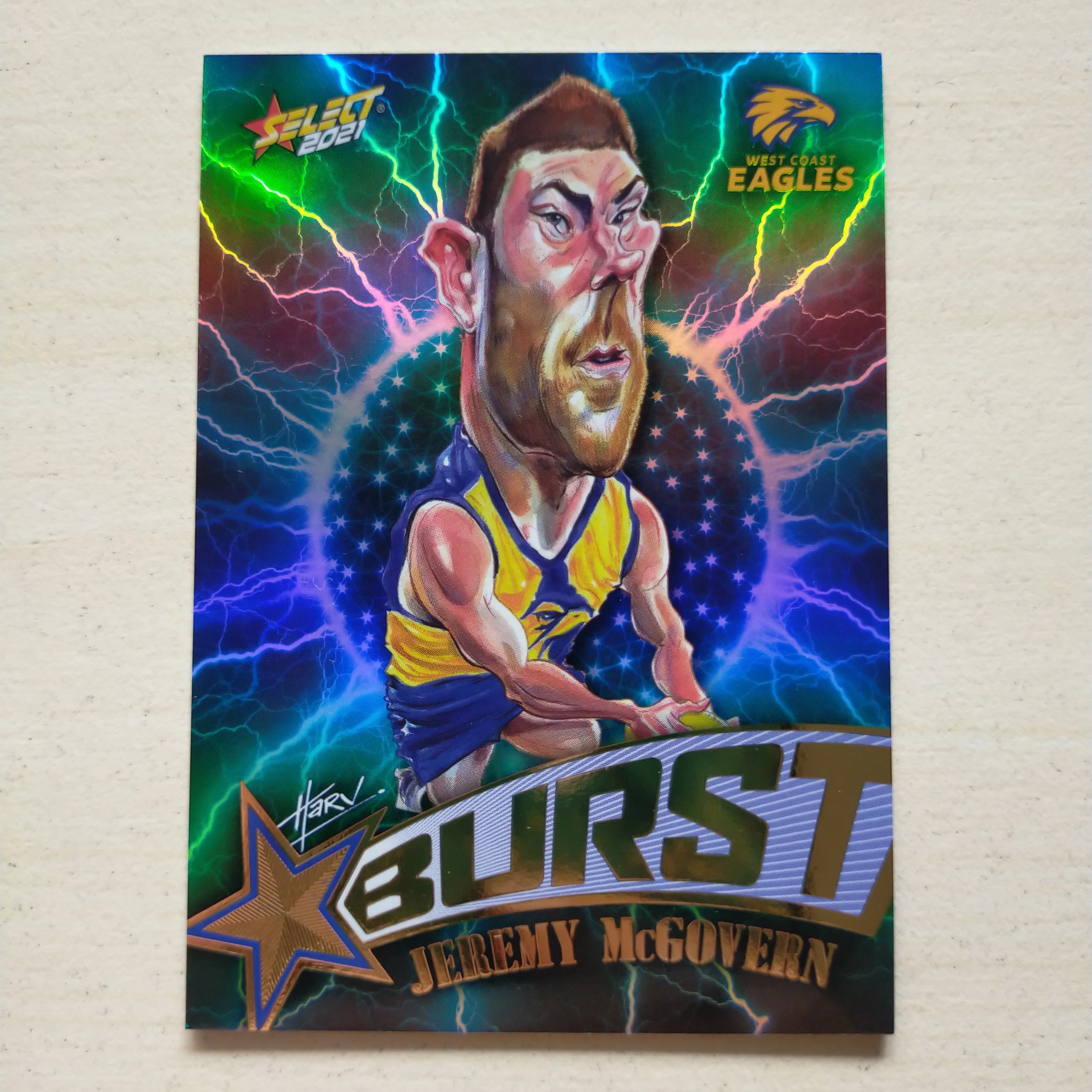 2021 Select Footy Stars Lightning Starburst Card Jeremy McGovern West Coast No.156/210