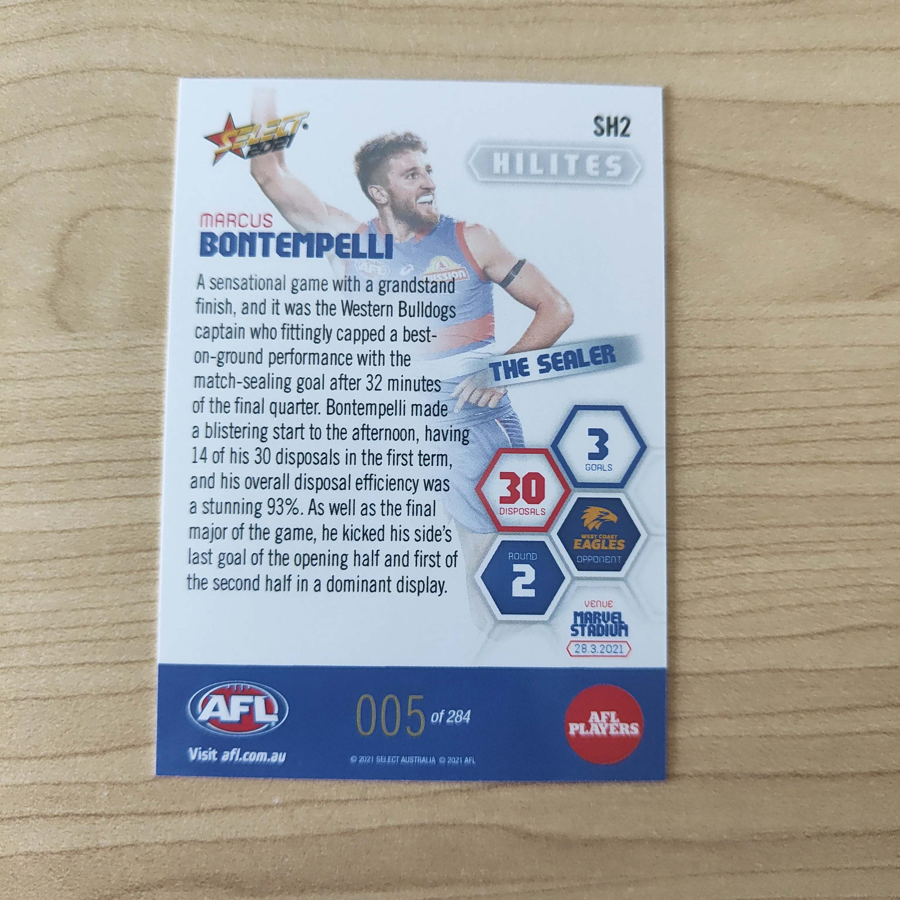 2021 Select Hilites Marcus Bontempelli Western Bulldogs LOW NUMBER No.005/284 - Image 2