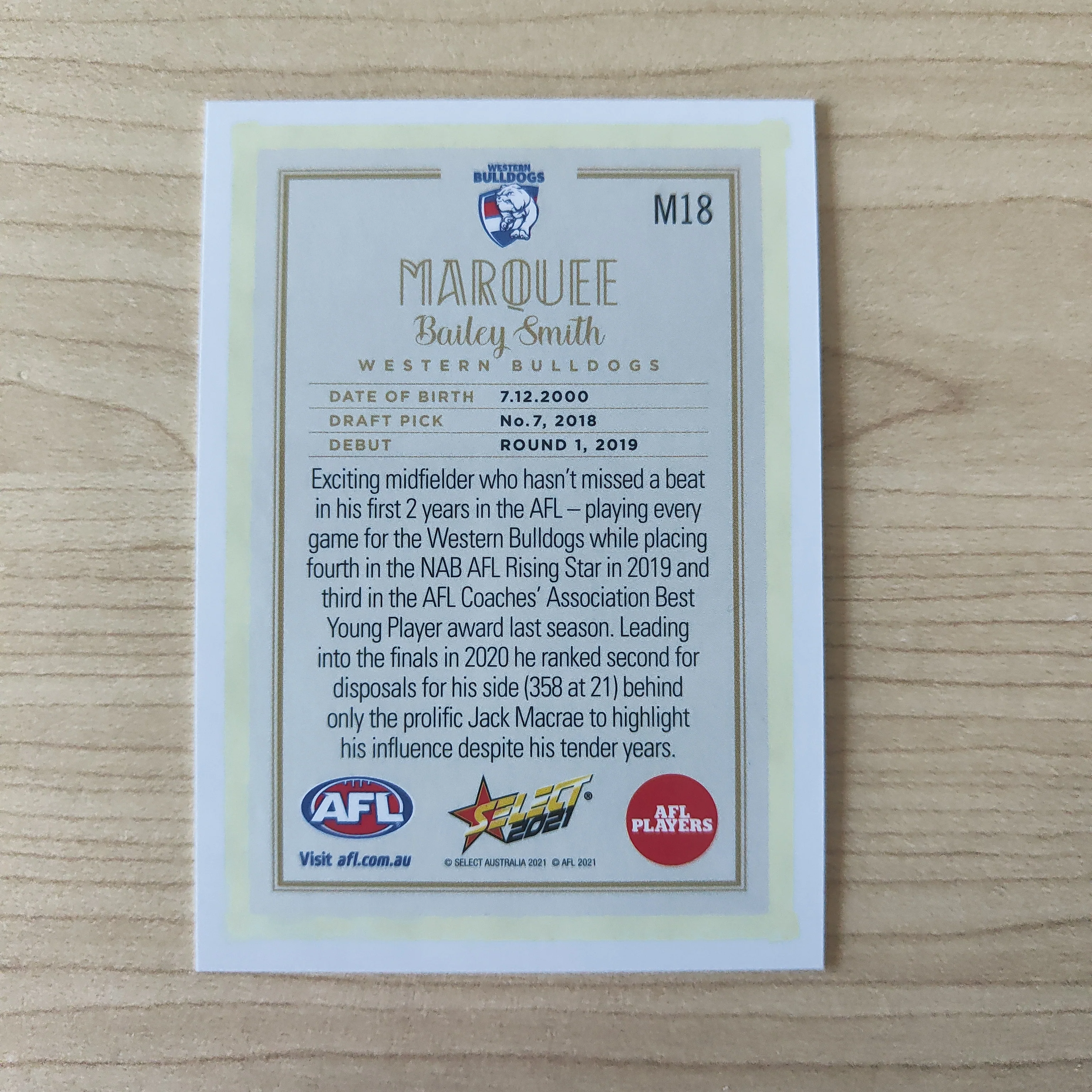 2021 Select Marquee Bailey Smith Western Bulldogs LOW NUMBER No.08/70 - Image 2