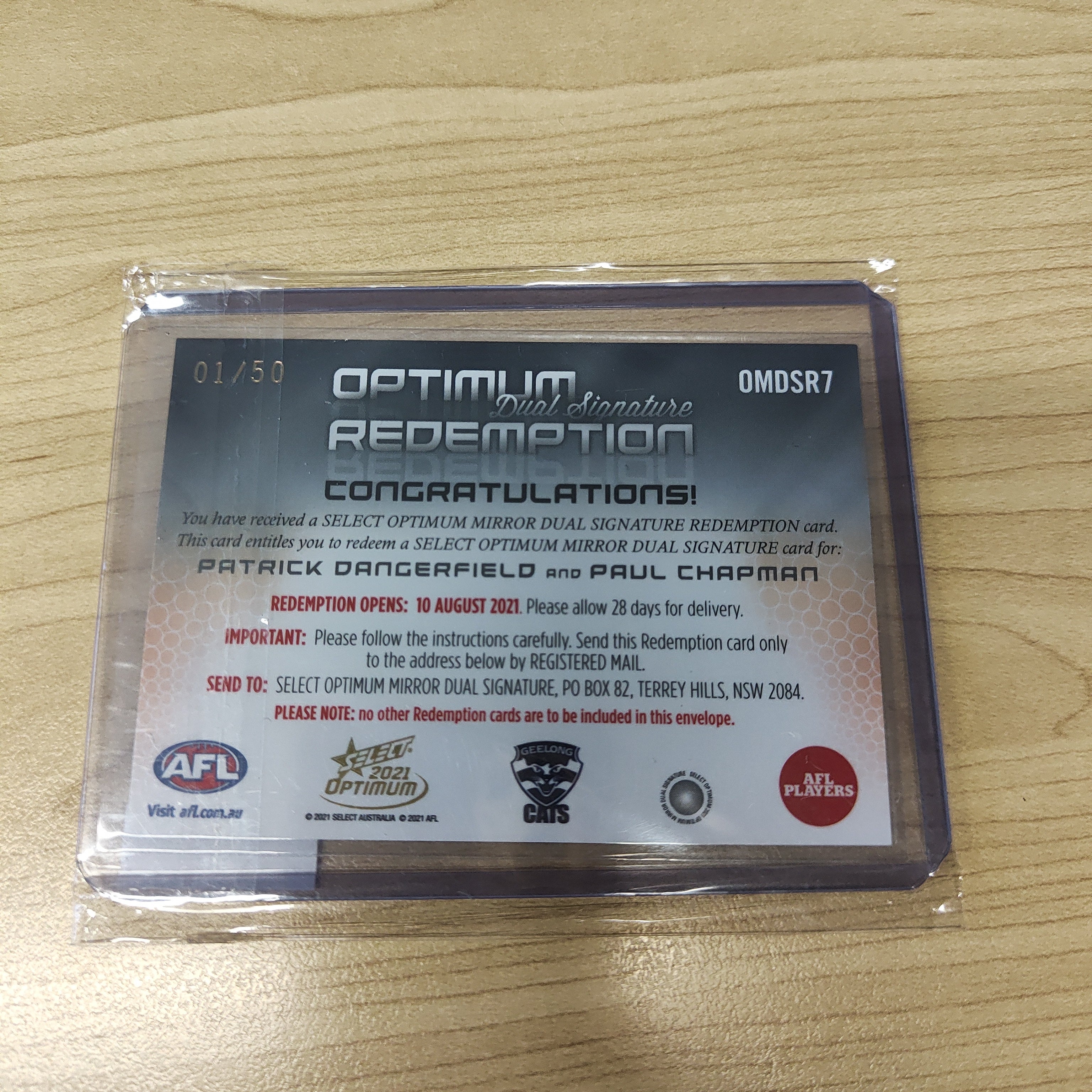 2021 Select Optimum Dual Signature Redemption Geelong Patrick Dangerfield Paul Chapman No. 1/50 - Image 2