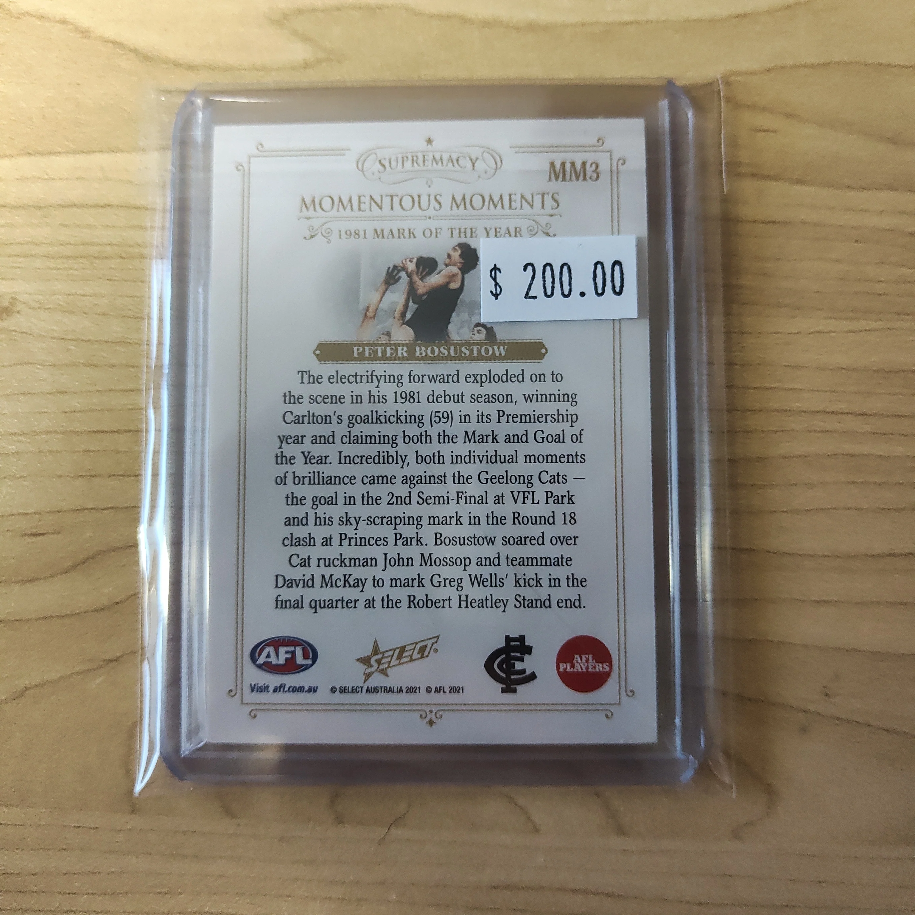 2021 Select Supremacy Momentous Moments Peter Bosustow Carlton 02/70 - Image 2