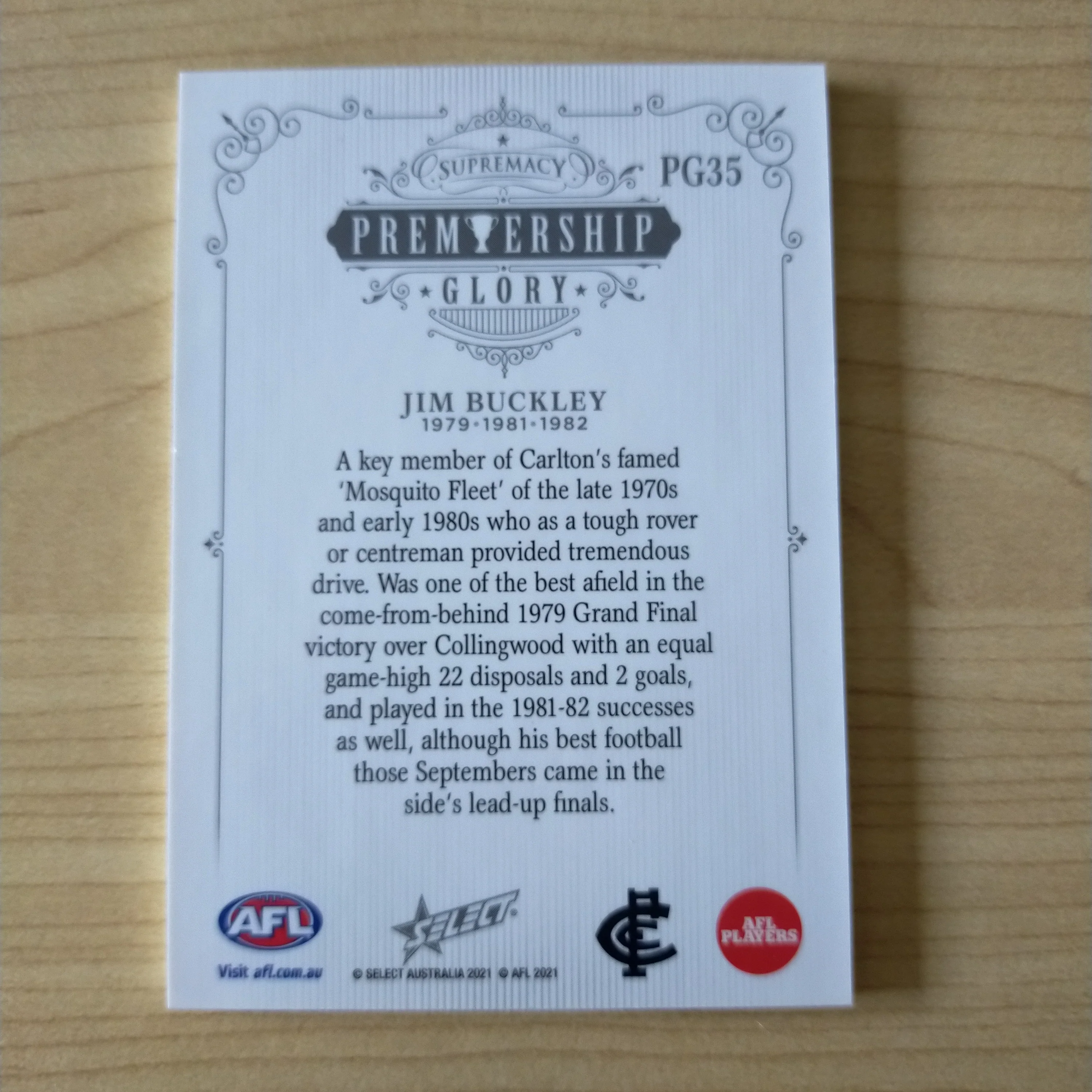 2021 Select Supremacy Premiership Glory Jim Buckley Carlton 11/40 - Image 2