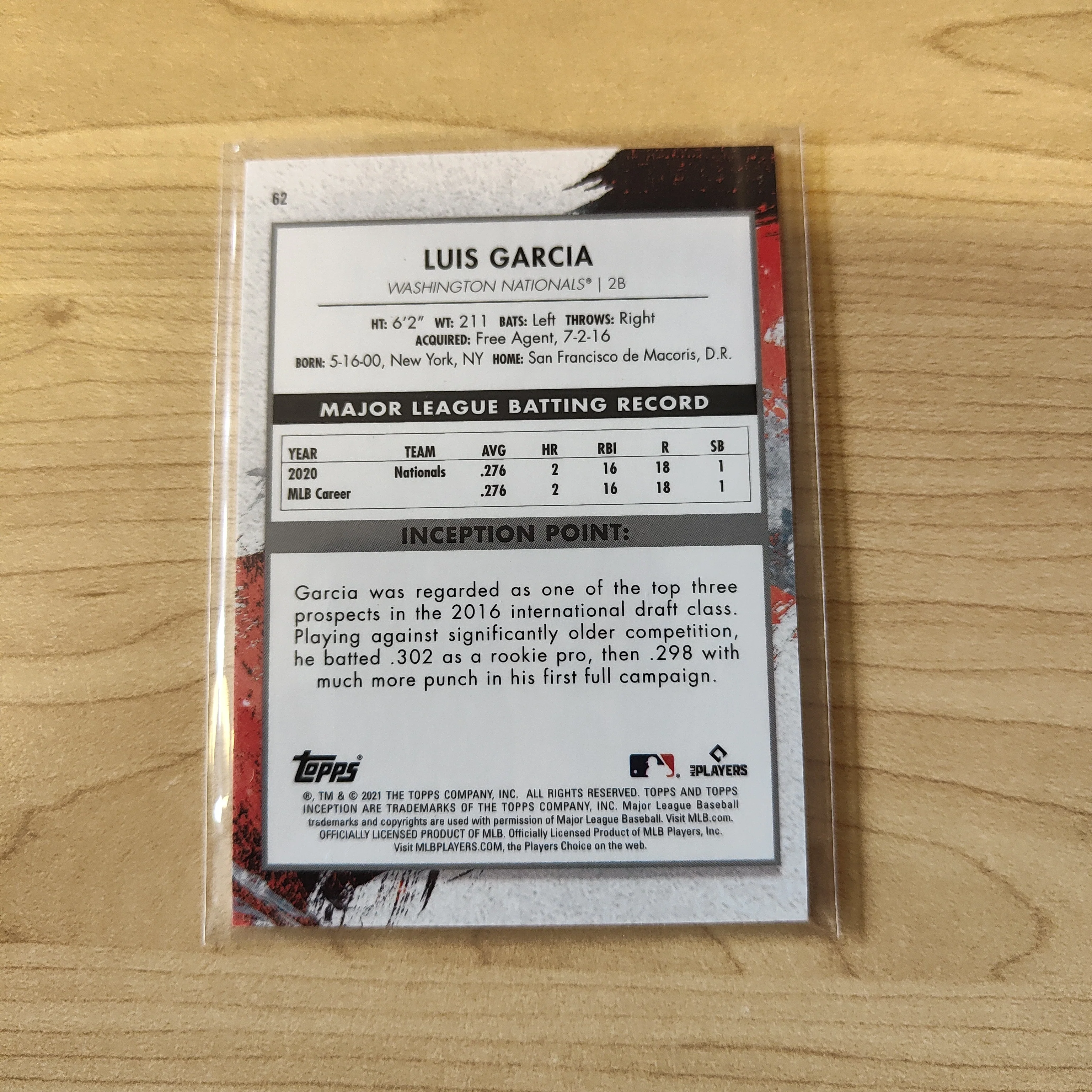 2021 Topps Inception Rookie Card Luis Garcia Baseball Card - Image 2