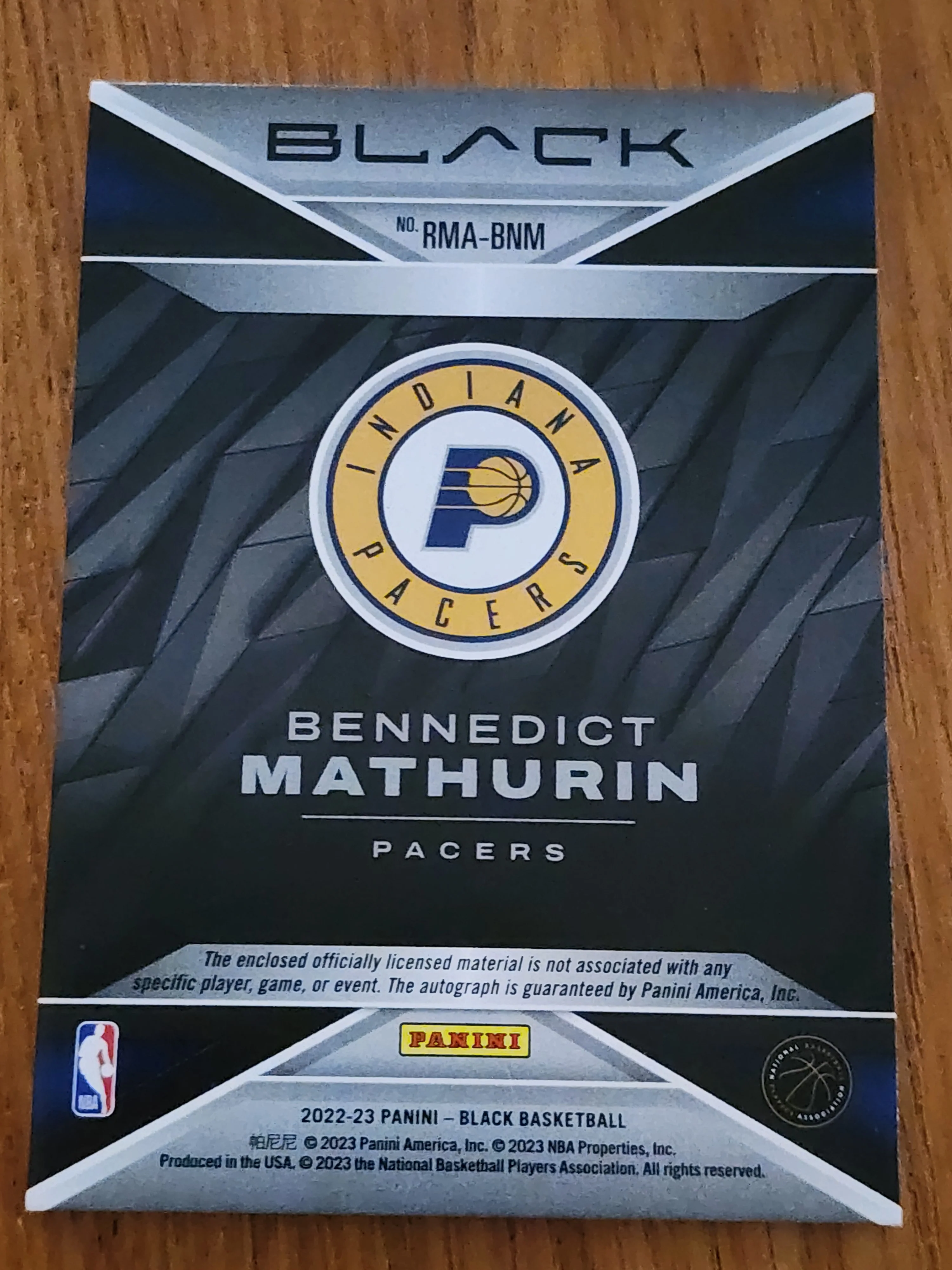 2022-23 Panini NBA Black Bennedict Mathurin RC RPA Auto 14/25 - Image 2