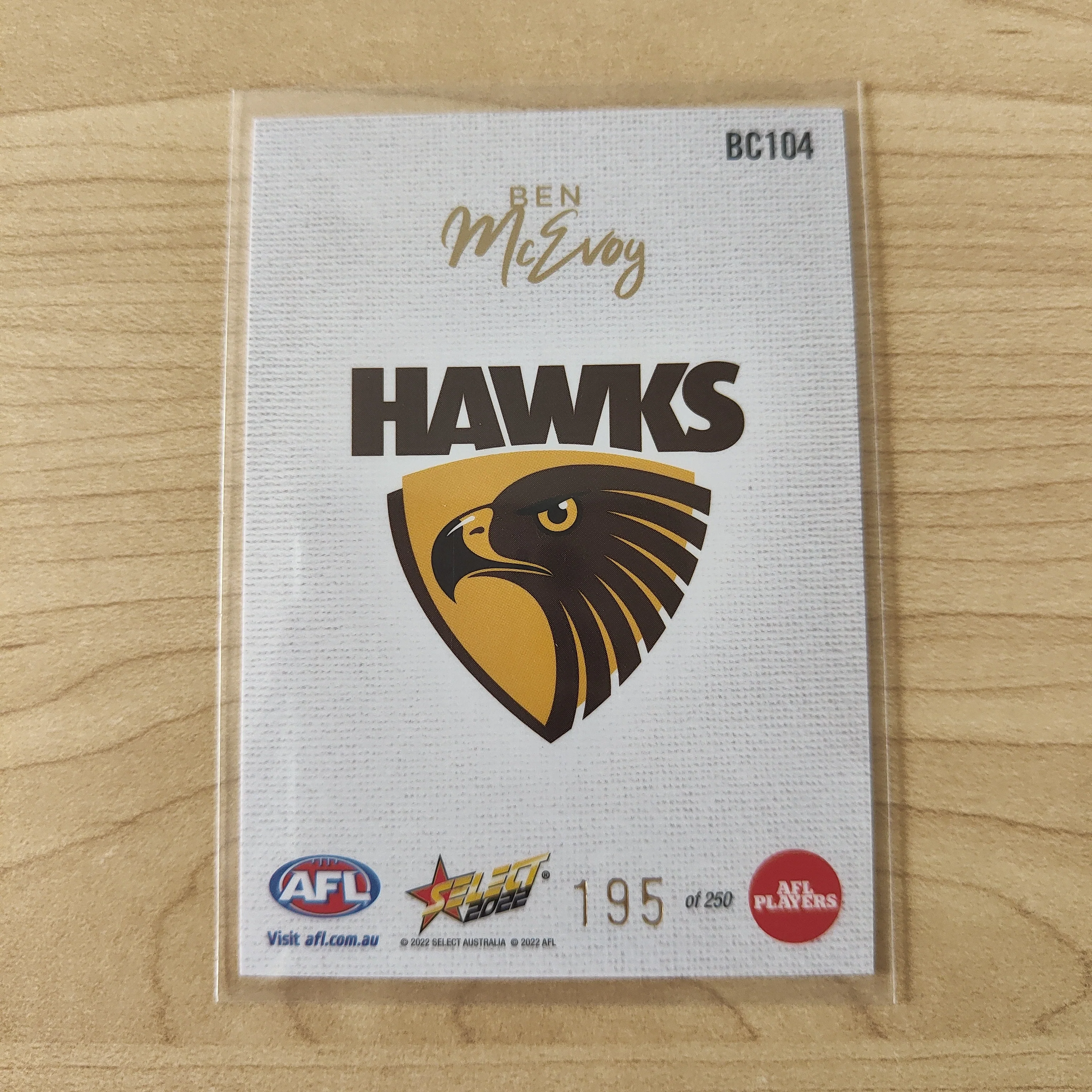 2022 AFL Footy Stars Blank Canvas Ben McEvoy Hawthorn 195/250 - Image 2