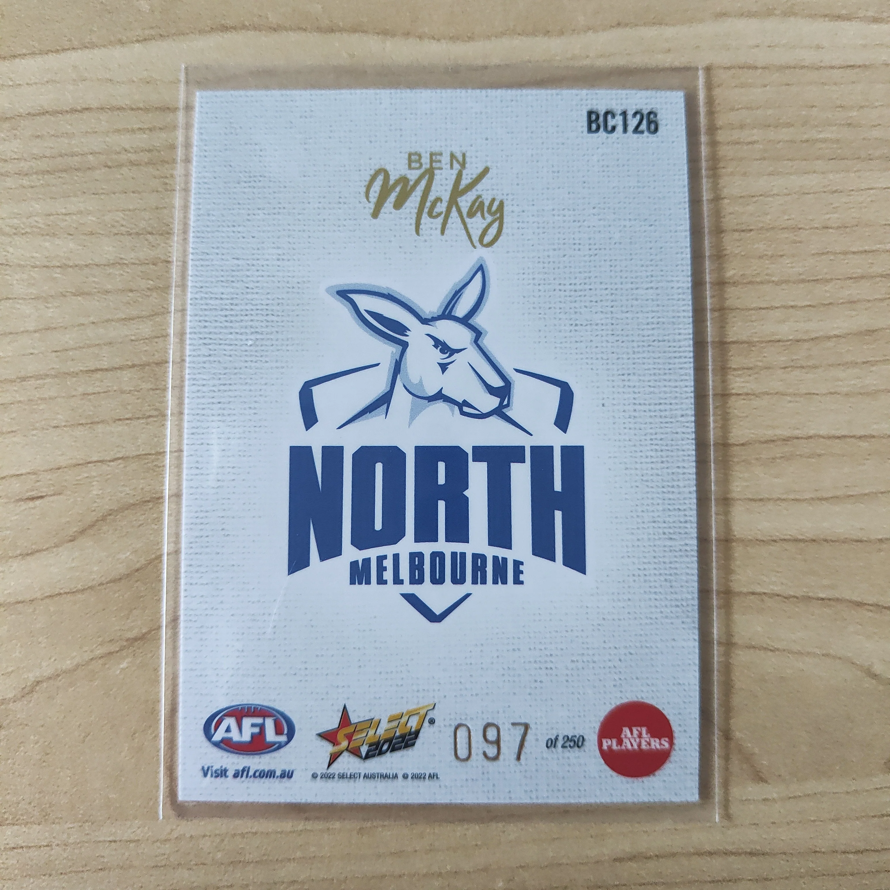2022 AFL Footy Stars Blank Canvas Ben McKay North Melbourne 097/250 - Image 2