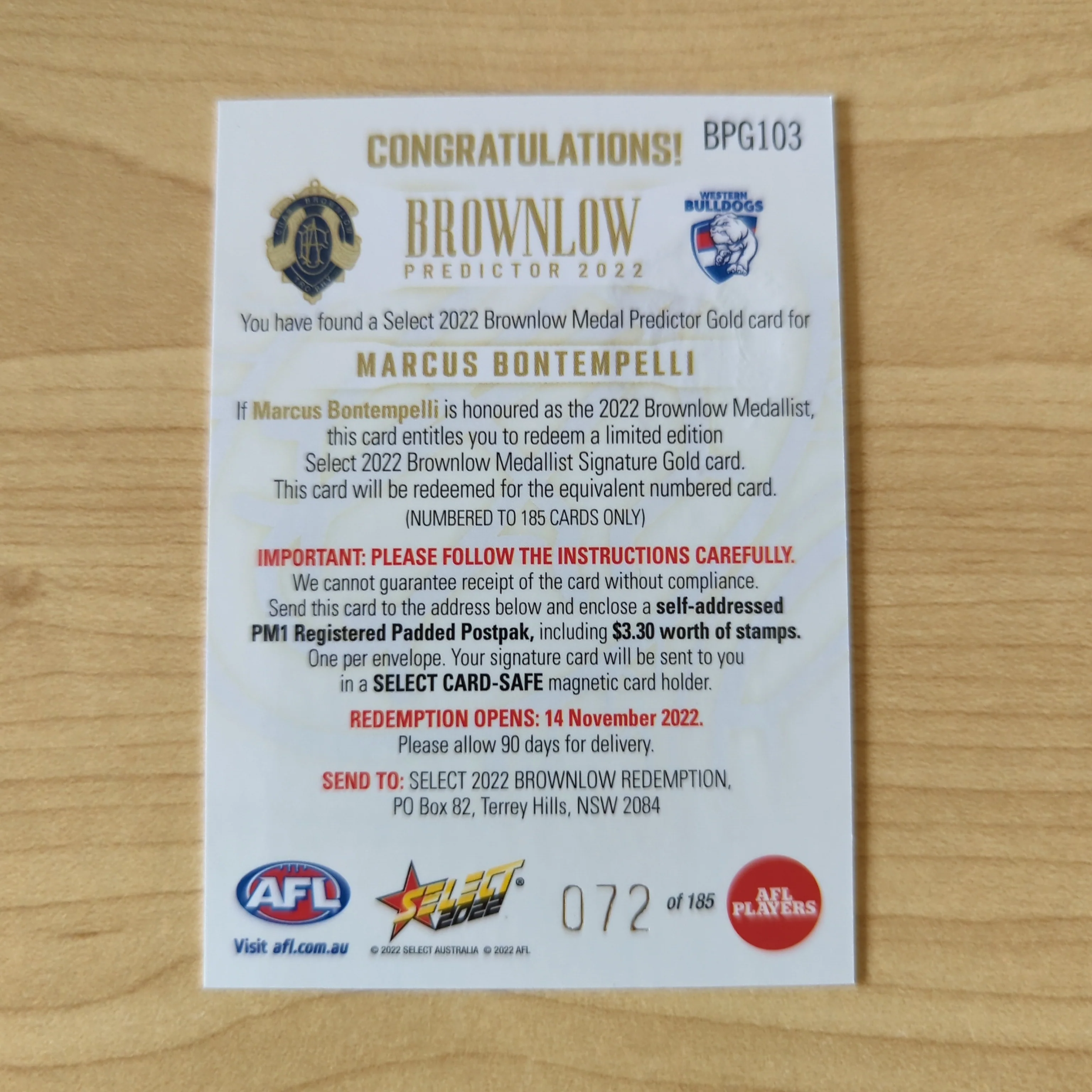 2022 AFL Footy Stars Brownlow Predictor Marcus Bontempelli - Image 2