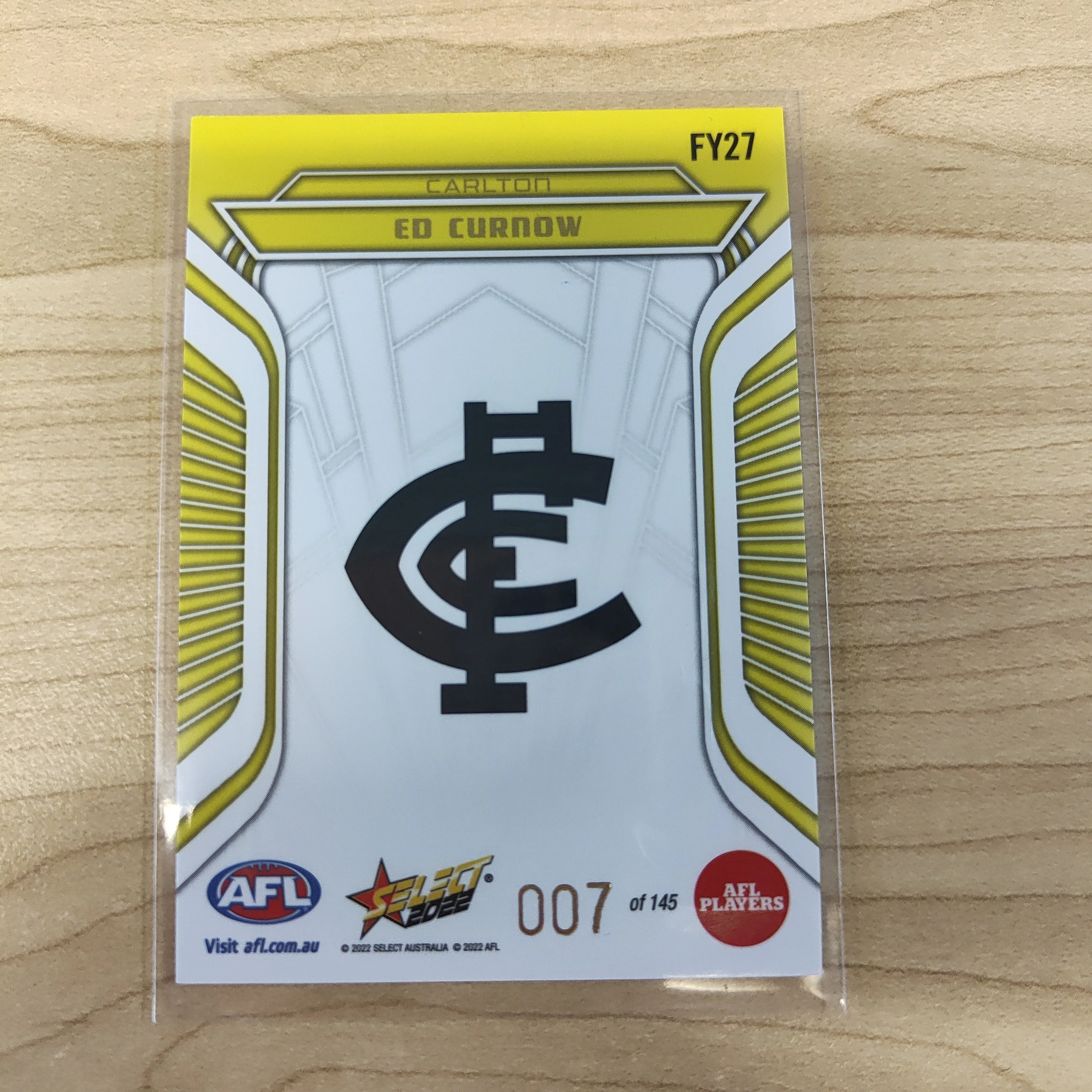 2022 AFL Footy Stars Fractured Acid Yellow Ed Curnow Carlton LOW NUMBER 007 - Image 2