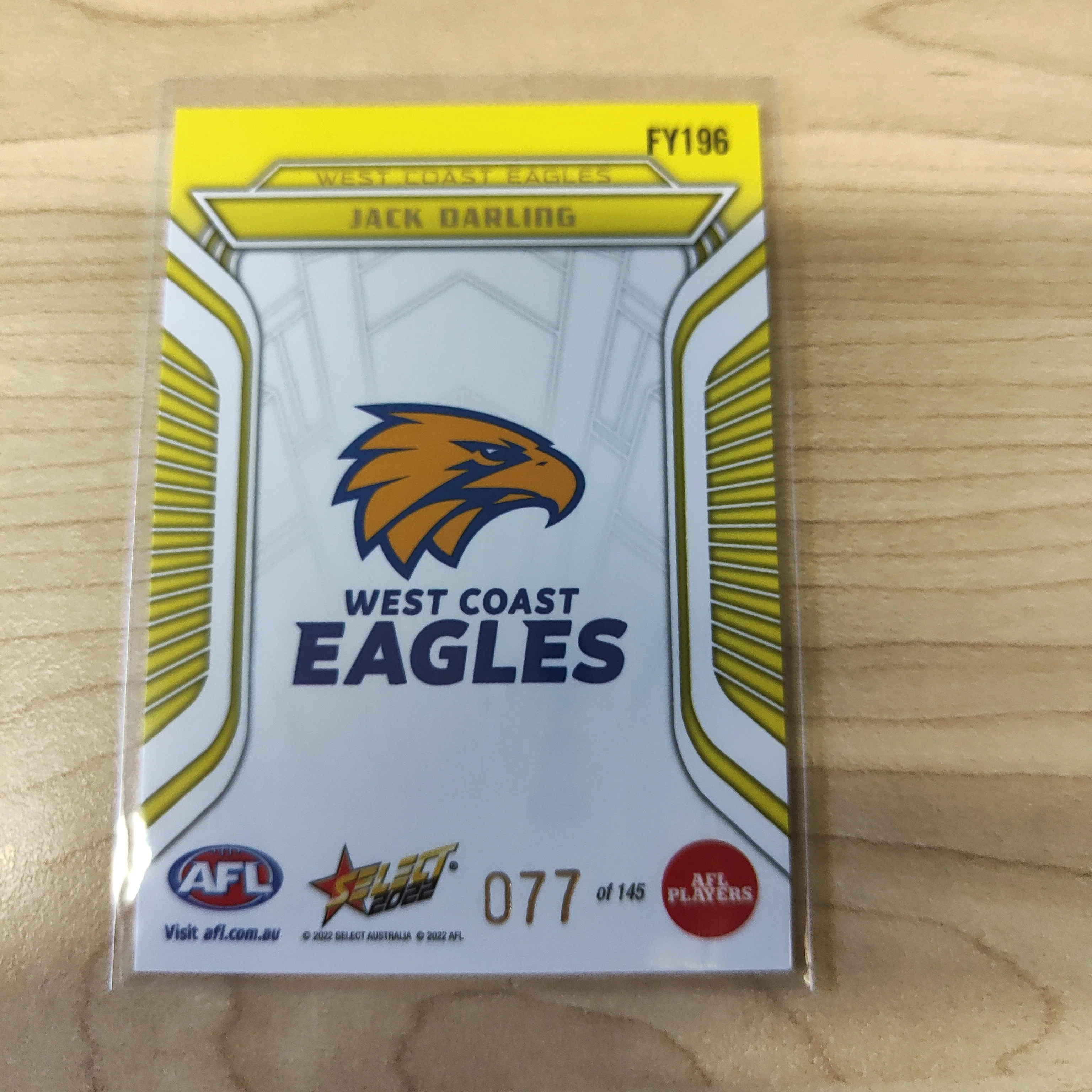 2022 AFL Footy Stars Fractured Acid Yellow Jack Darling West Coast 077/145 - Image 2