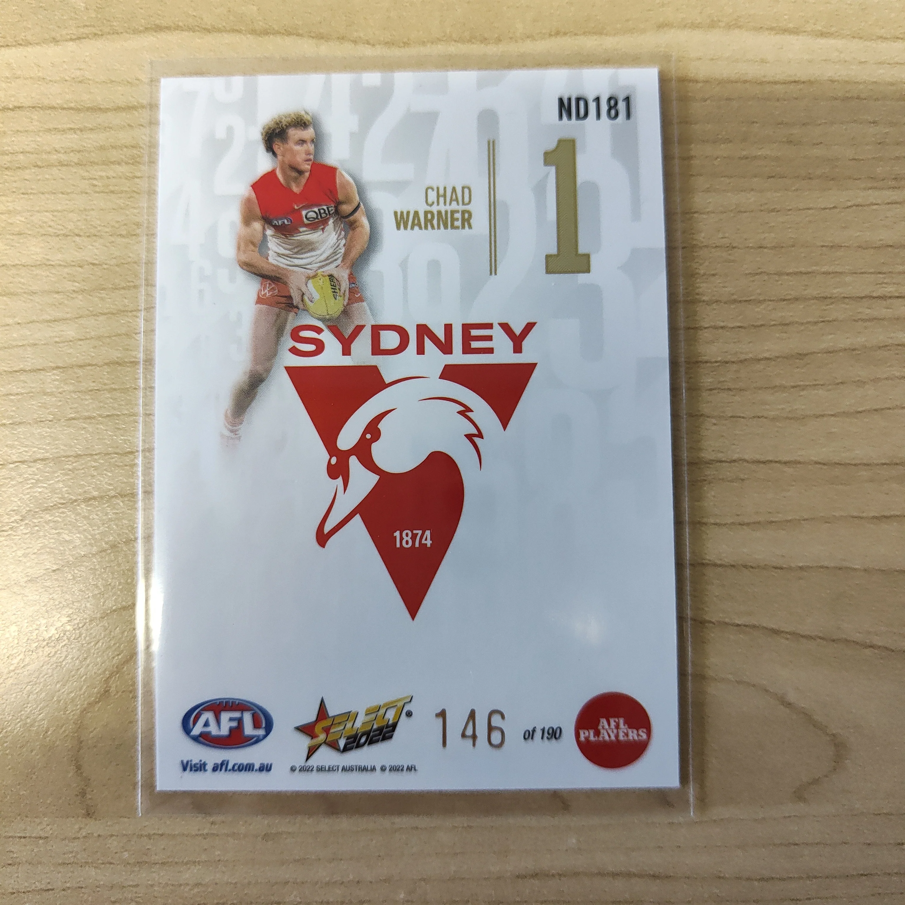 2022 AFL Footy Stars Numbers Daylight Chad Warner Sydney 146/190 - Image 2