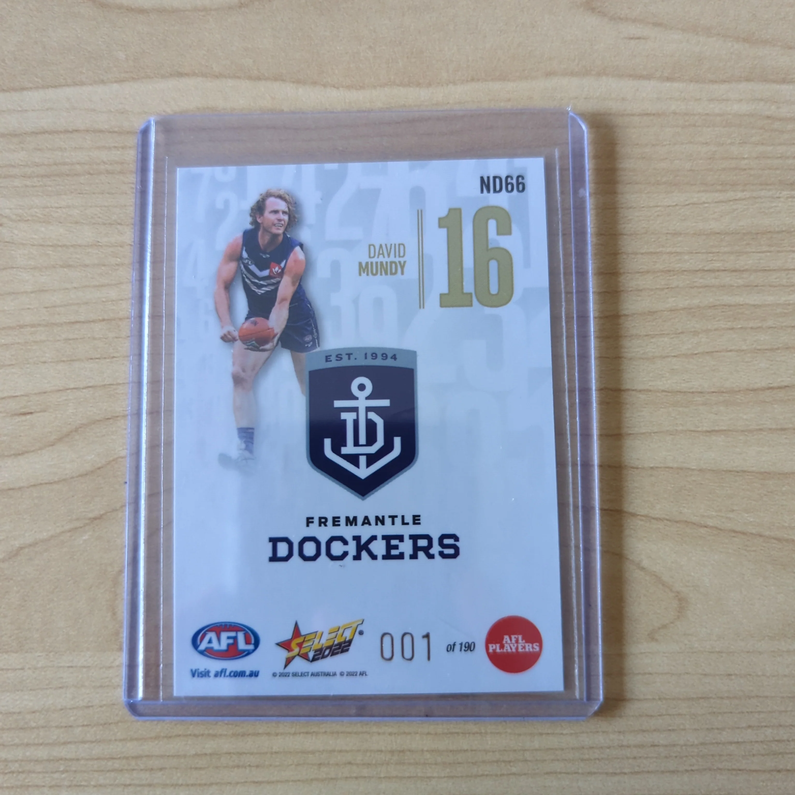 2022 AFL Footy Stars Numbers Daylight David Mundy Fremantle LOW NUMBER 001/190 - Image 2