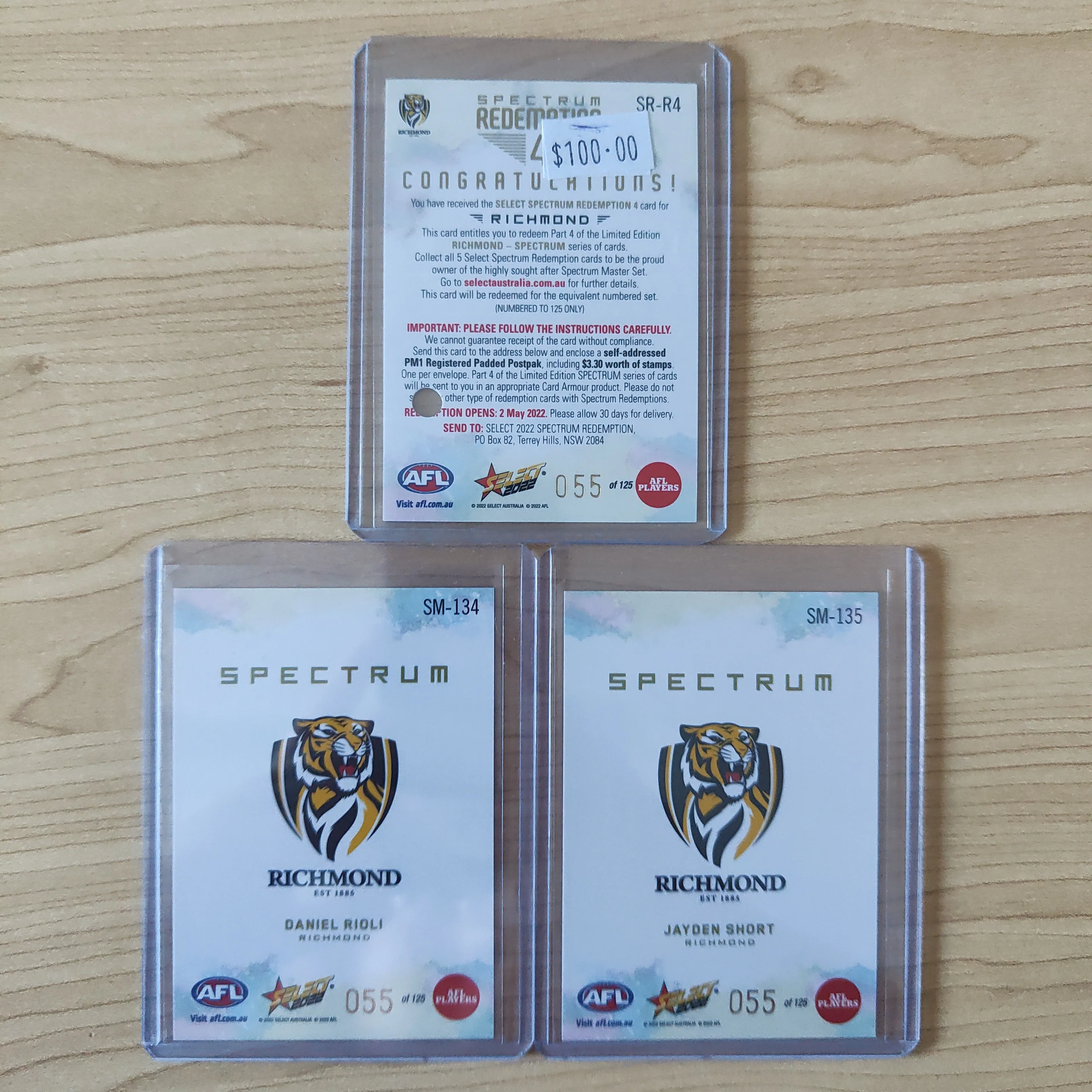2022 AFL Footy Stars Spectrum Redemption 4 Card Richmond Daniel Rioli Jayden Short 055/125 - Image 2
