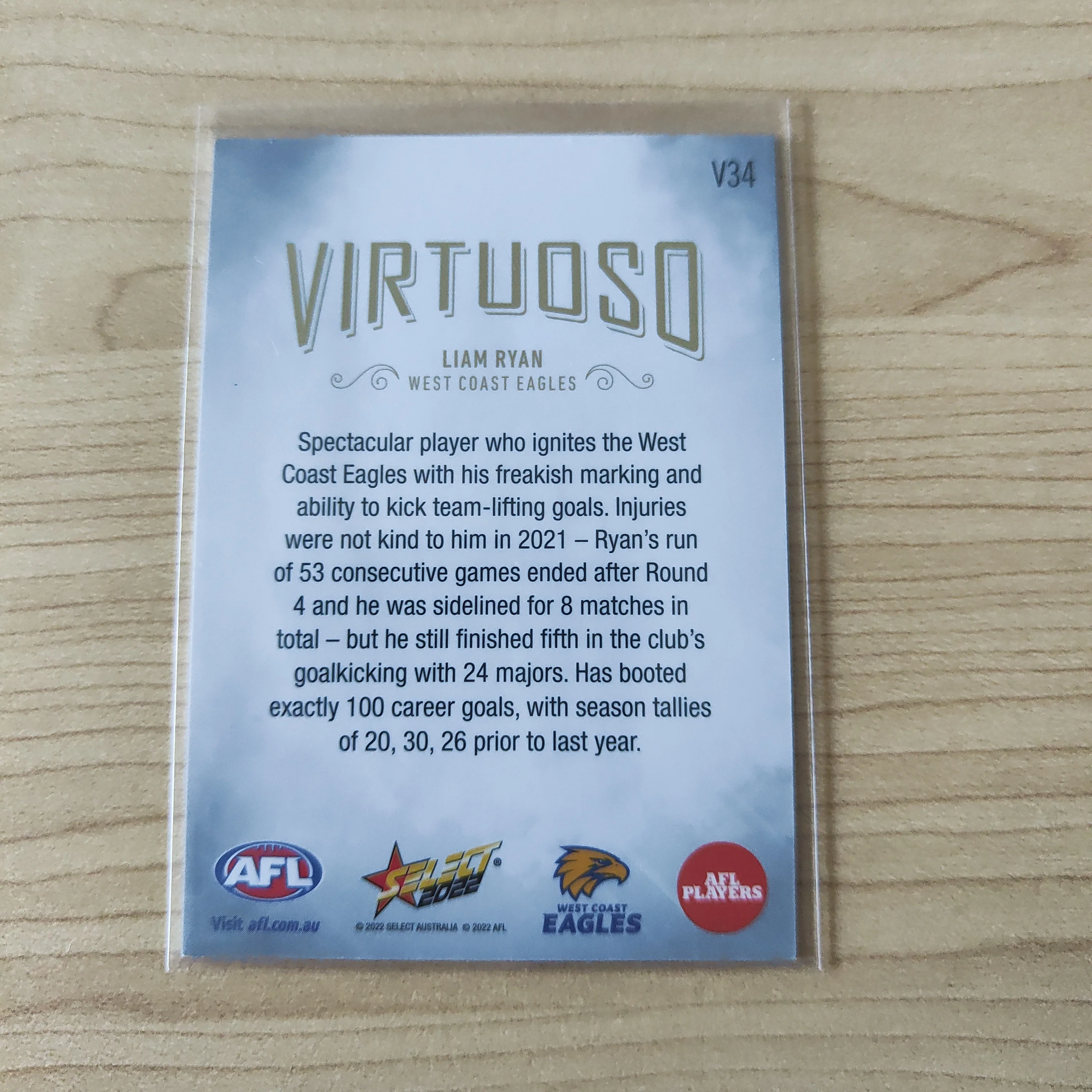 2022 AFL Footy Stars Virtuoso Liam Ryan West Coast 34/70 - Image 2