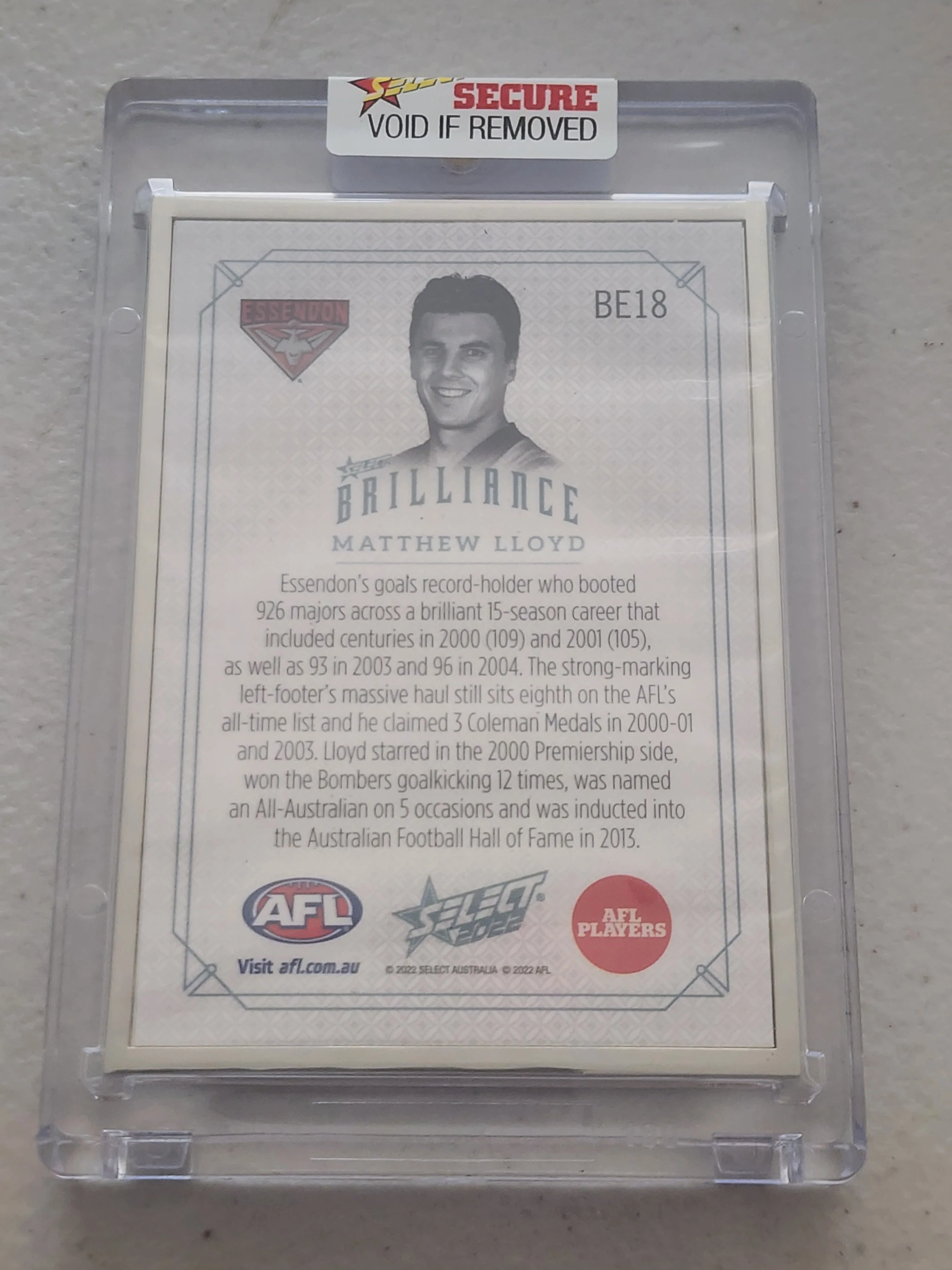 2022 AFL Select Brilliance Matthew Lloyd Essendon 16/50 BE18 - Image 2