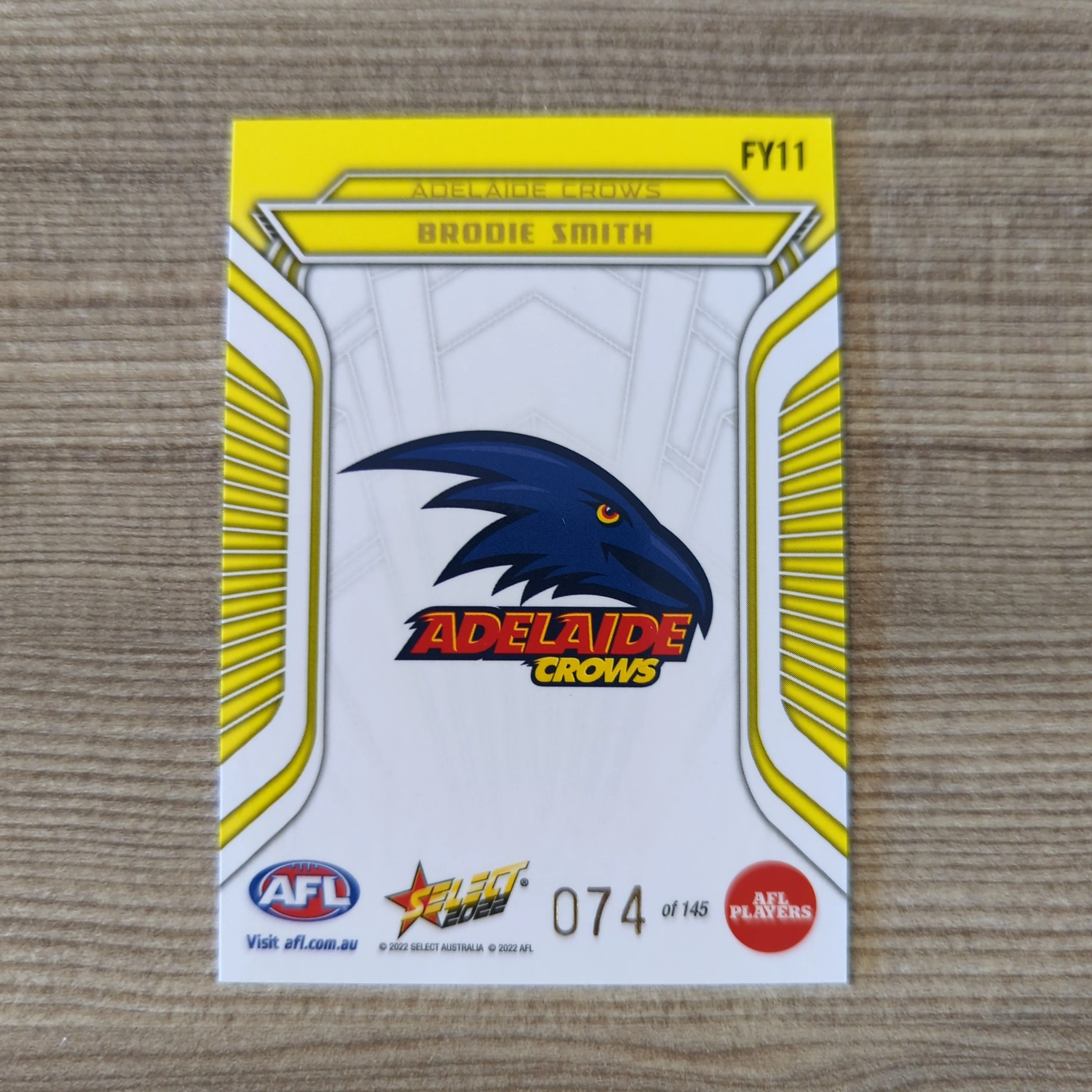 2022 AFL Select Footy Stars Fractured Yellow Brodie Smith Adelaide - Image 2