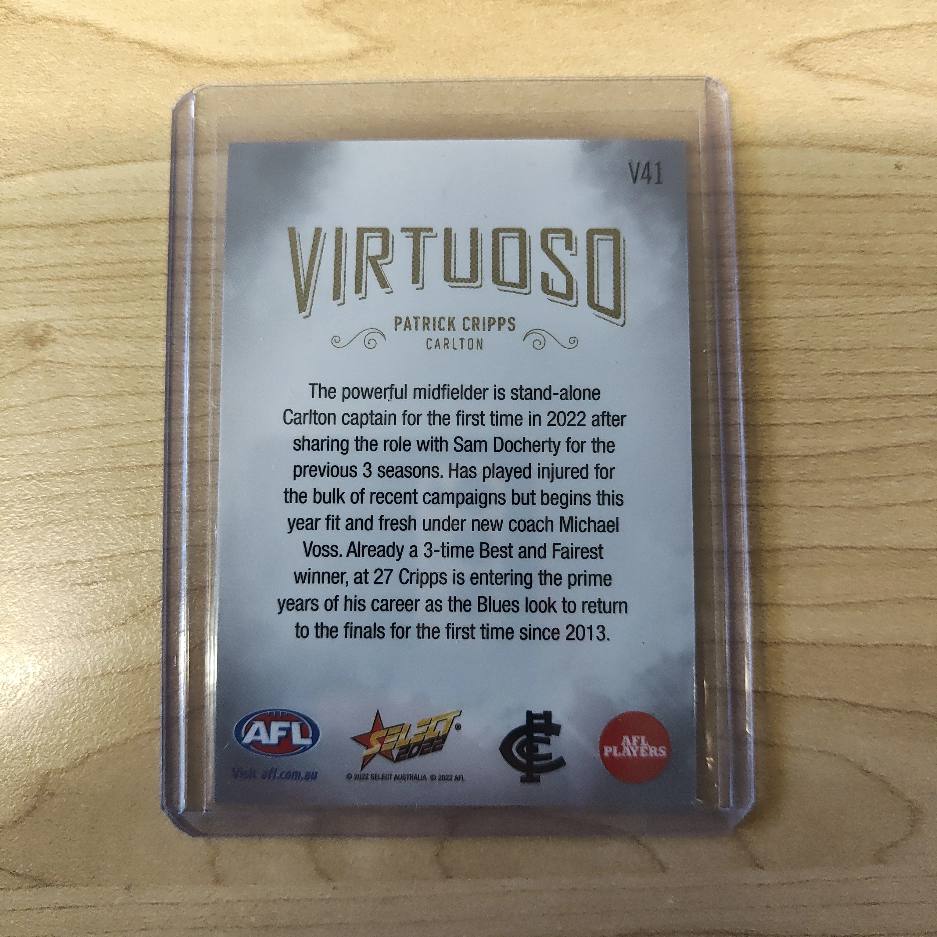 2022 AFL Select Footy Stars Patrick Cripps Virtuoso Carlton 18/70 - Image 2