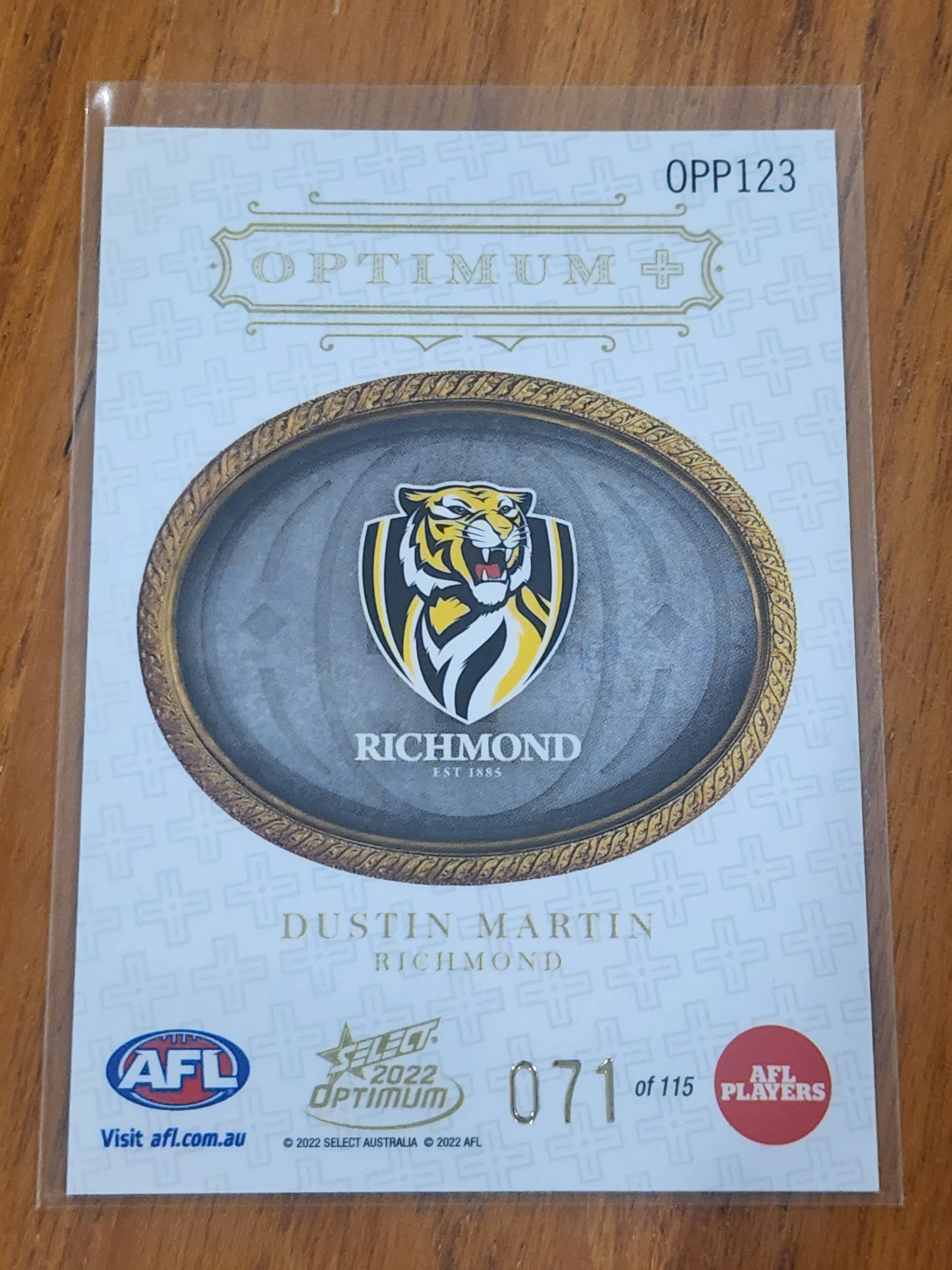 2022 AFL Select Optimum + Dustin Martin Richmond 71/115 - Image 2