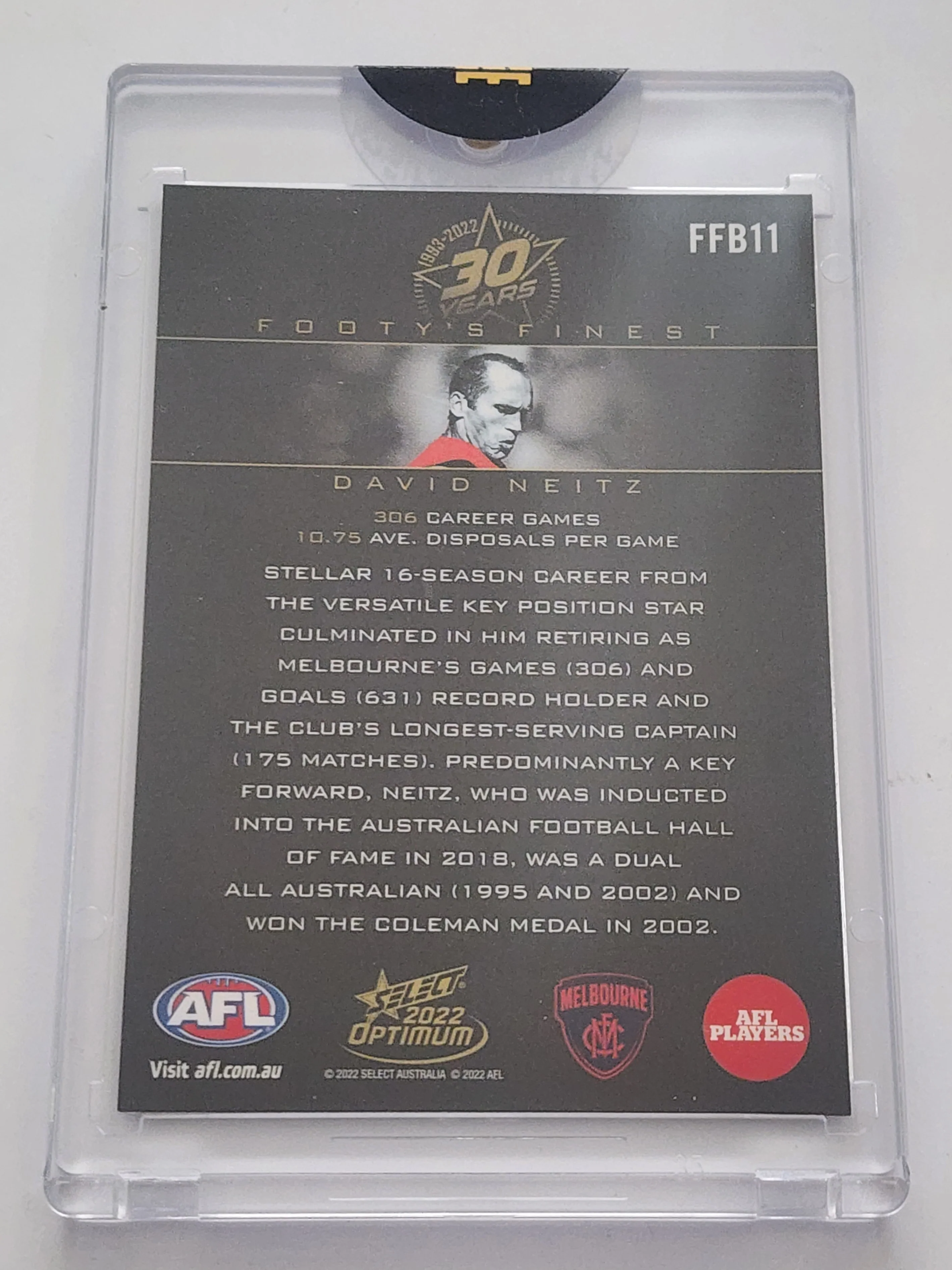 2022 AFL Select Optimum Footy's Finest David Neitz 30/30 FFB11 - Image 2