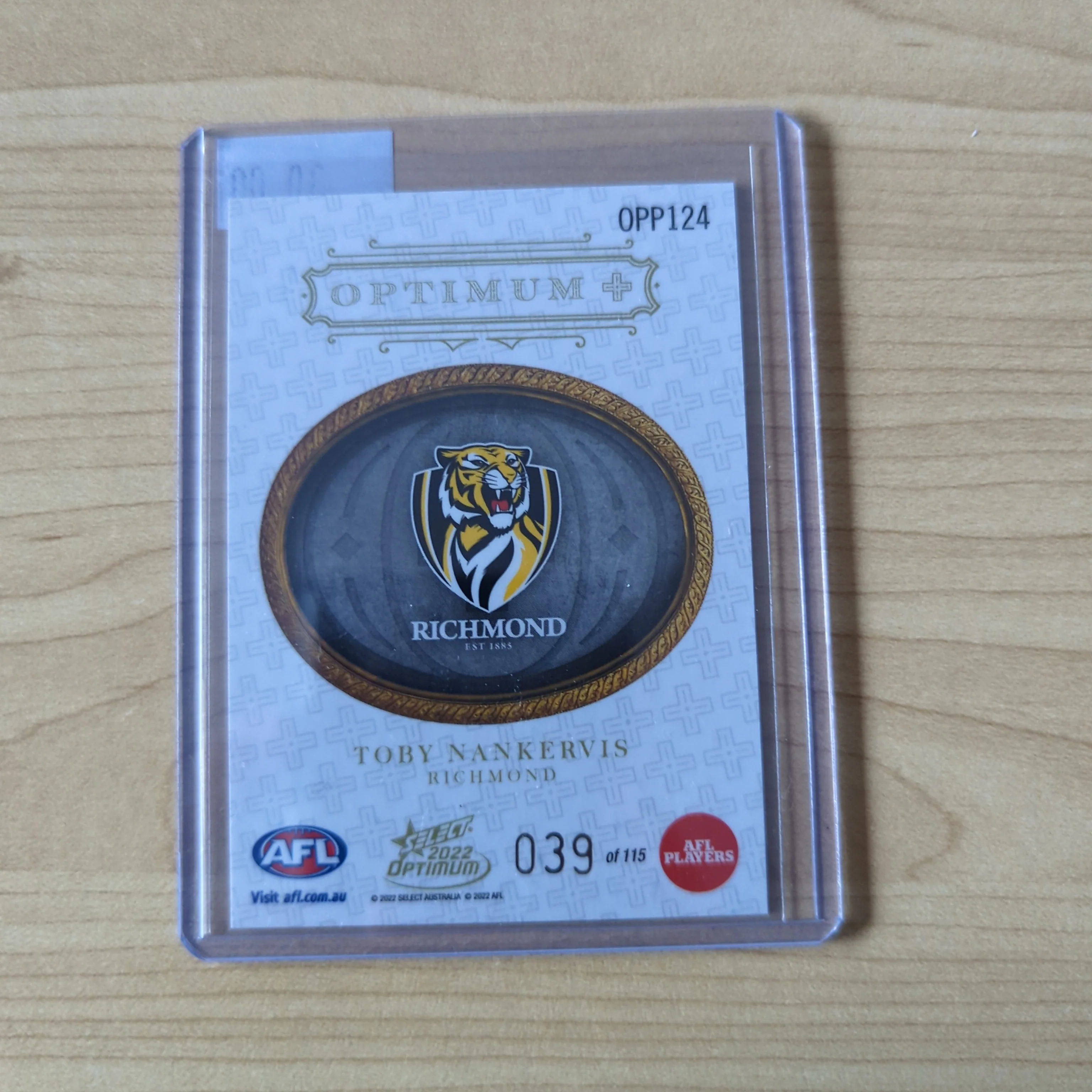 2022 AFL Select Optimum Plus Parallel Toby Nankervis Richmond No.39/115 - Image 2