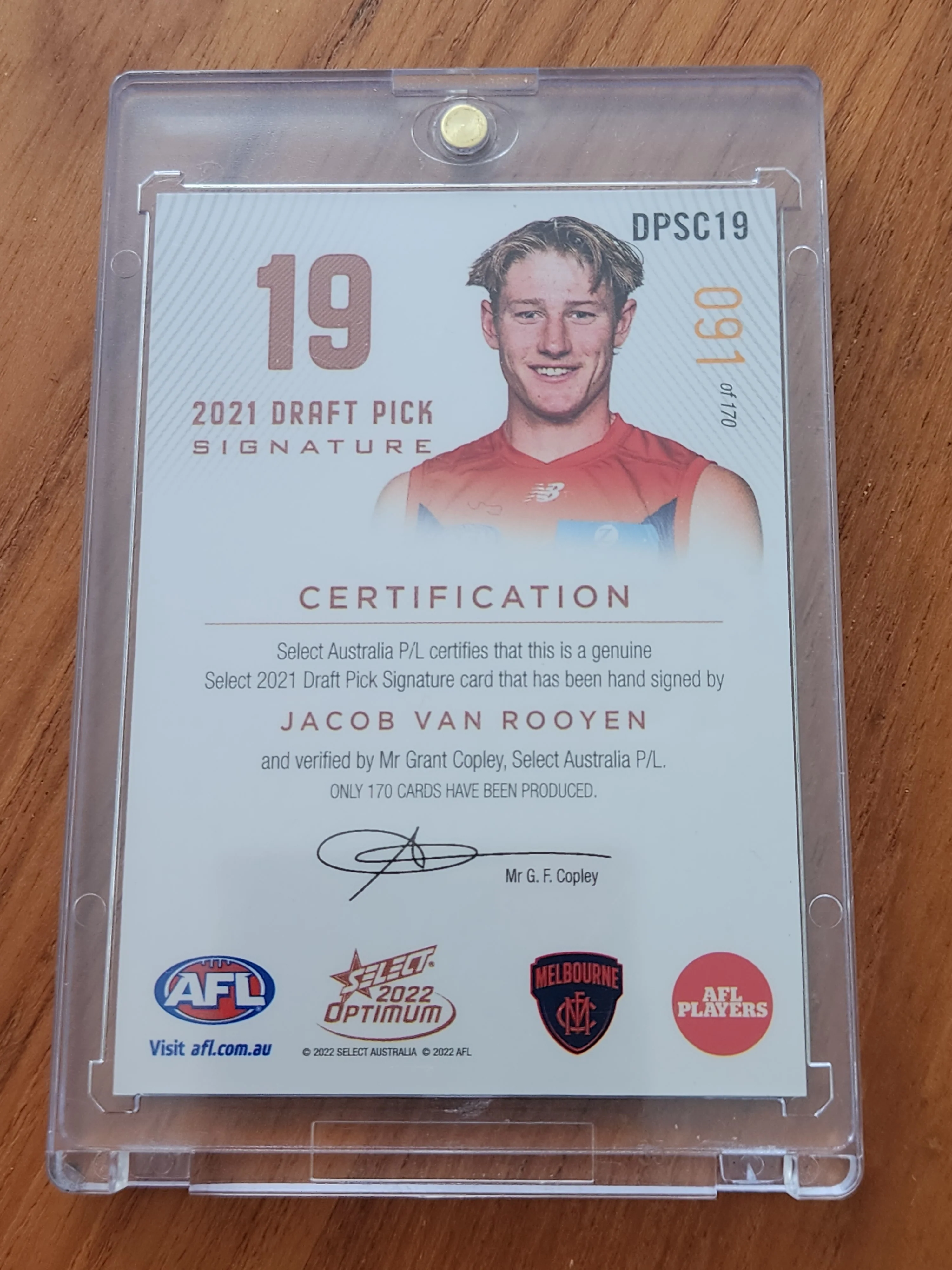 2022 AFL Select Optimum Siganture Jacob Van Rooyen Melbourne 81/170 DPSC19 - Image 2