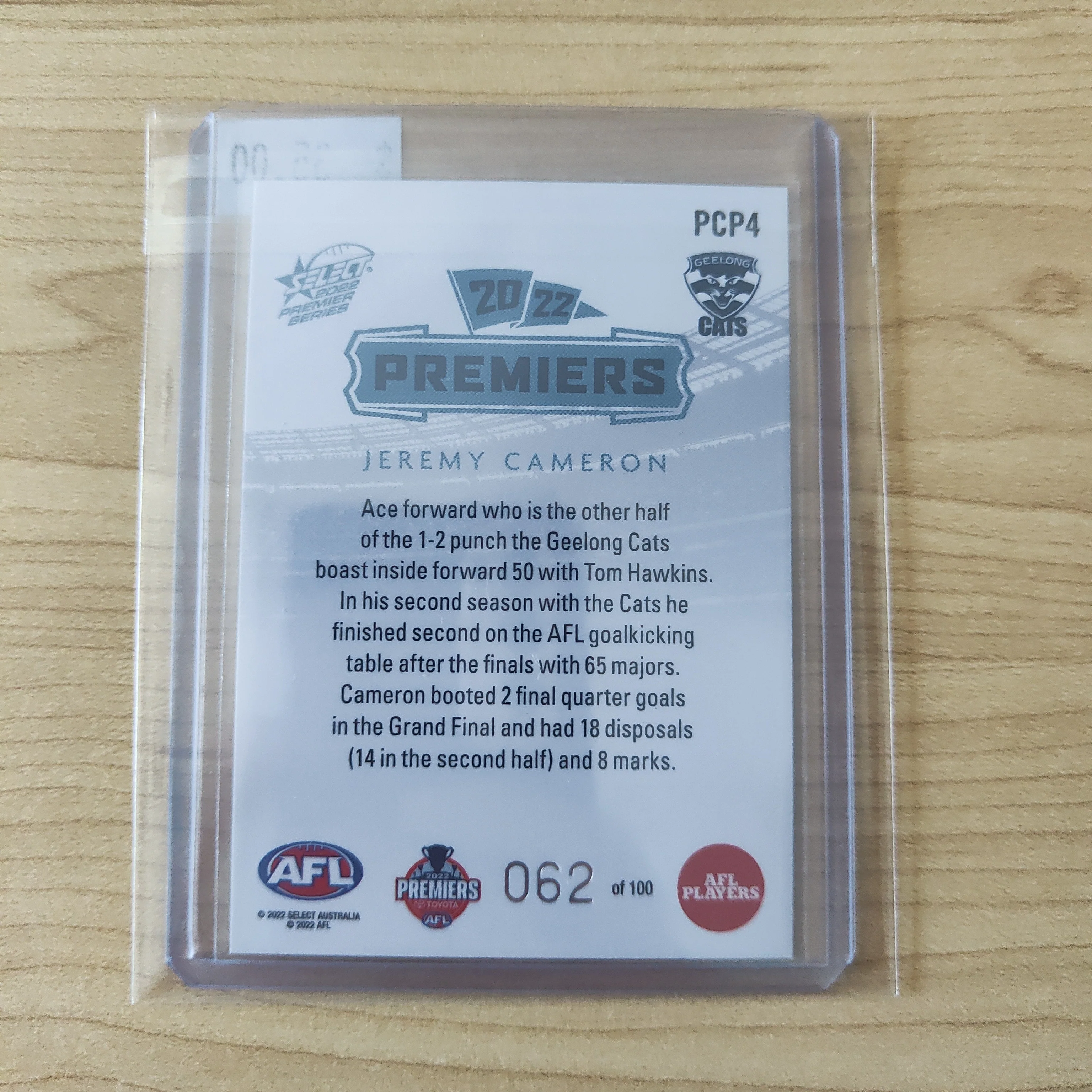 2022 AFL Select Premiership Series Jeremy Cameron Geelong 062/100 - Image 2